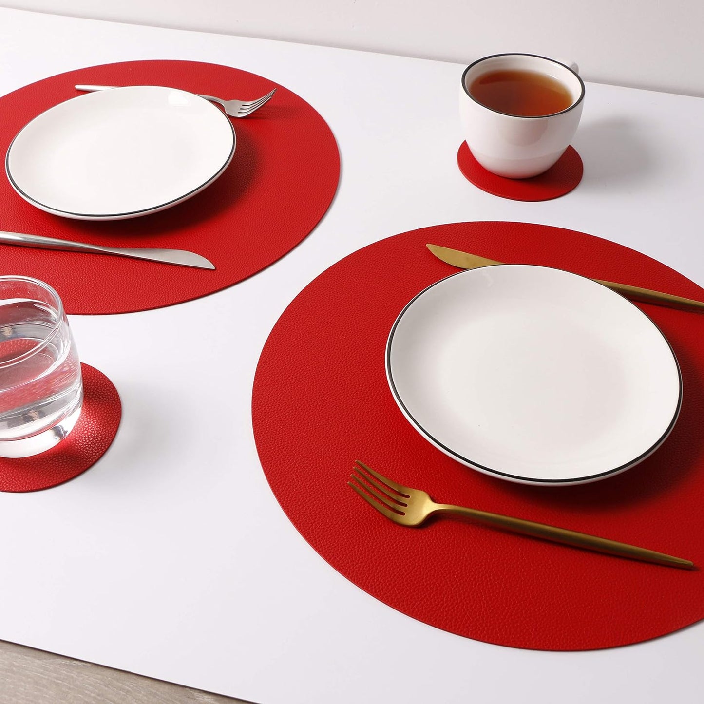 Wipeable Placemats and Coasters Leather Table Mats Waterproof Heat-Resistant Easy to Clean for Dining Table Set Kitchen