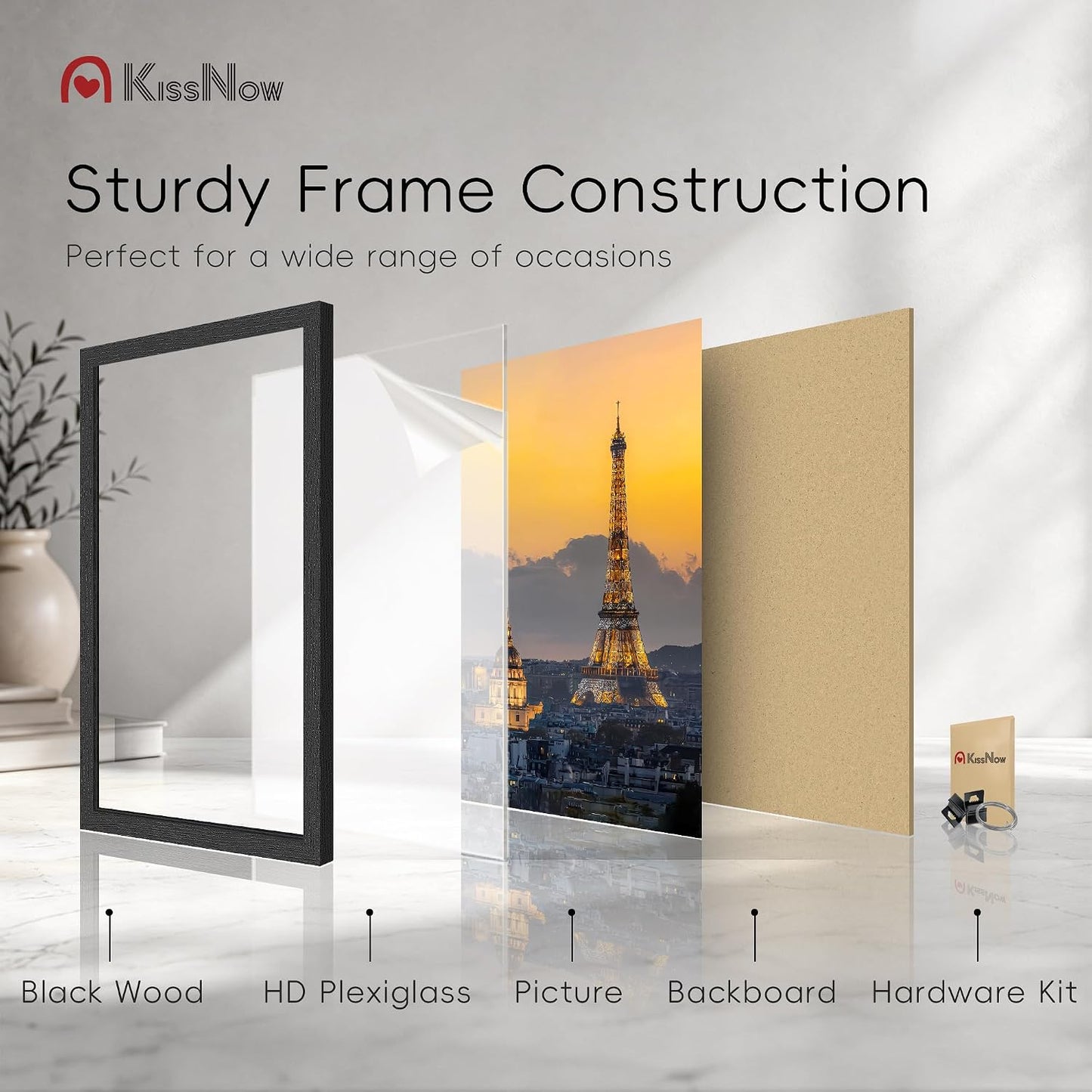 20x30 Poster Frame 4 Pack, Black Solid Wood, Gallery Wall Decor | Wall Hanging, Thick & Wide Border, Clear Plexiglass