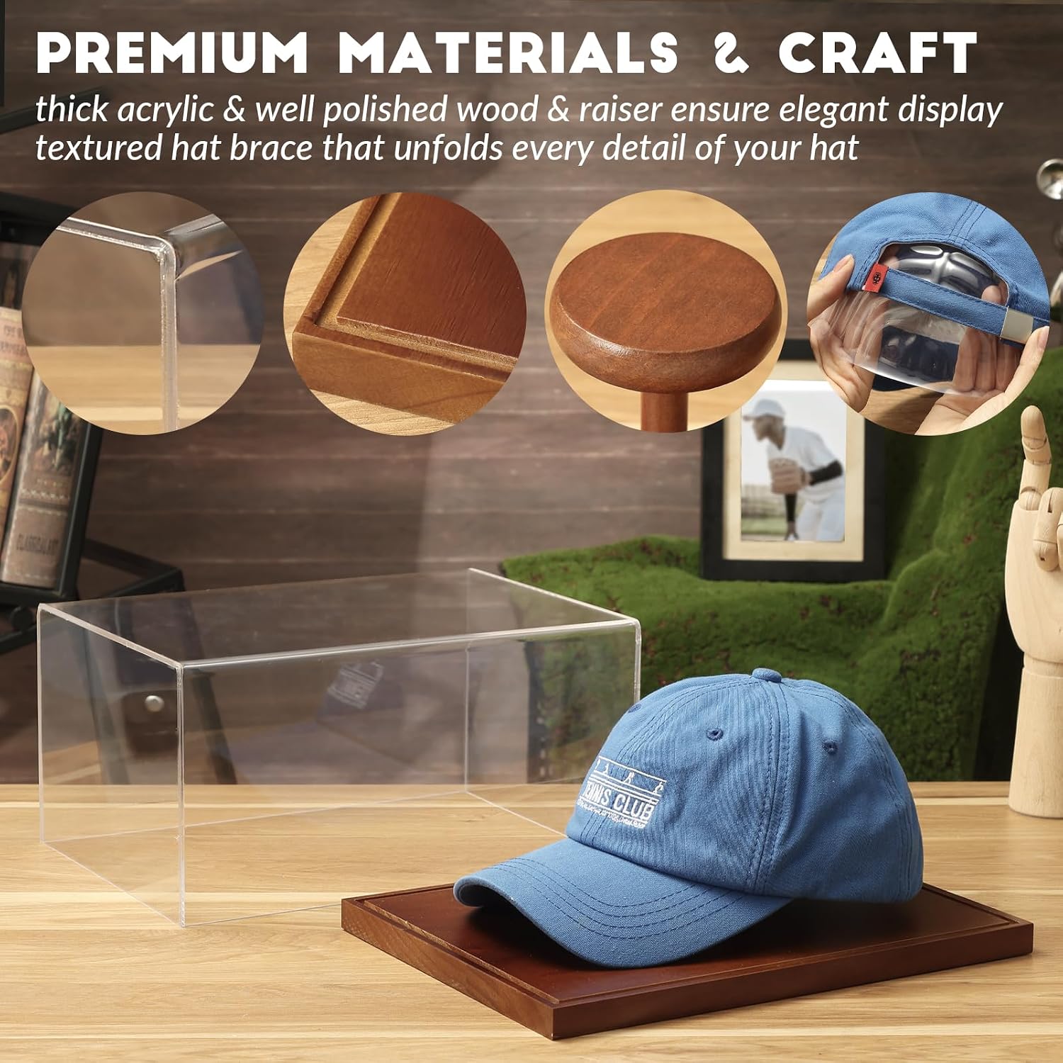 Hat Display Case, Clear Acrylic Baseball Cap Display Box Stand, UV Protection Signed Hat Transparent Showcase with