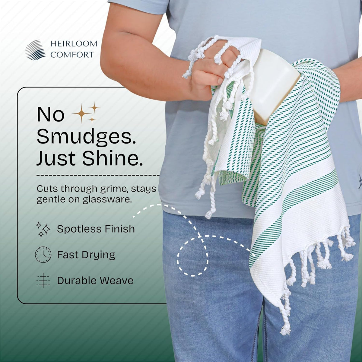 Turquiose Green Turkish Kitchen Towels 16"x26", 12 Pack, 100% Cotton, Ultra Absorbent, Soft, Fast Dry, Machine