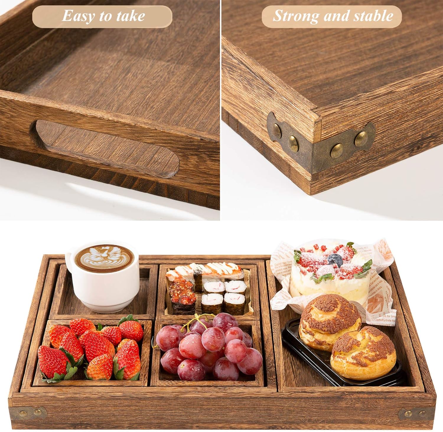 Rustic Wooden Serving Trays / Paulownia Wood / Set of 7