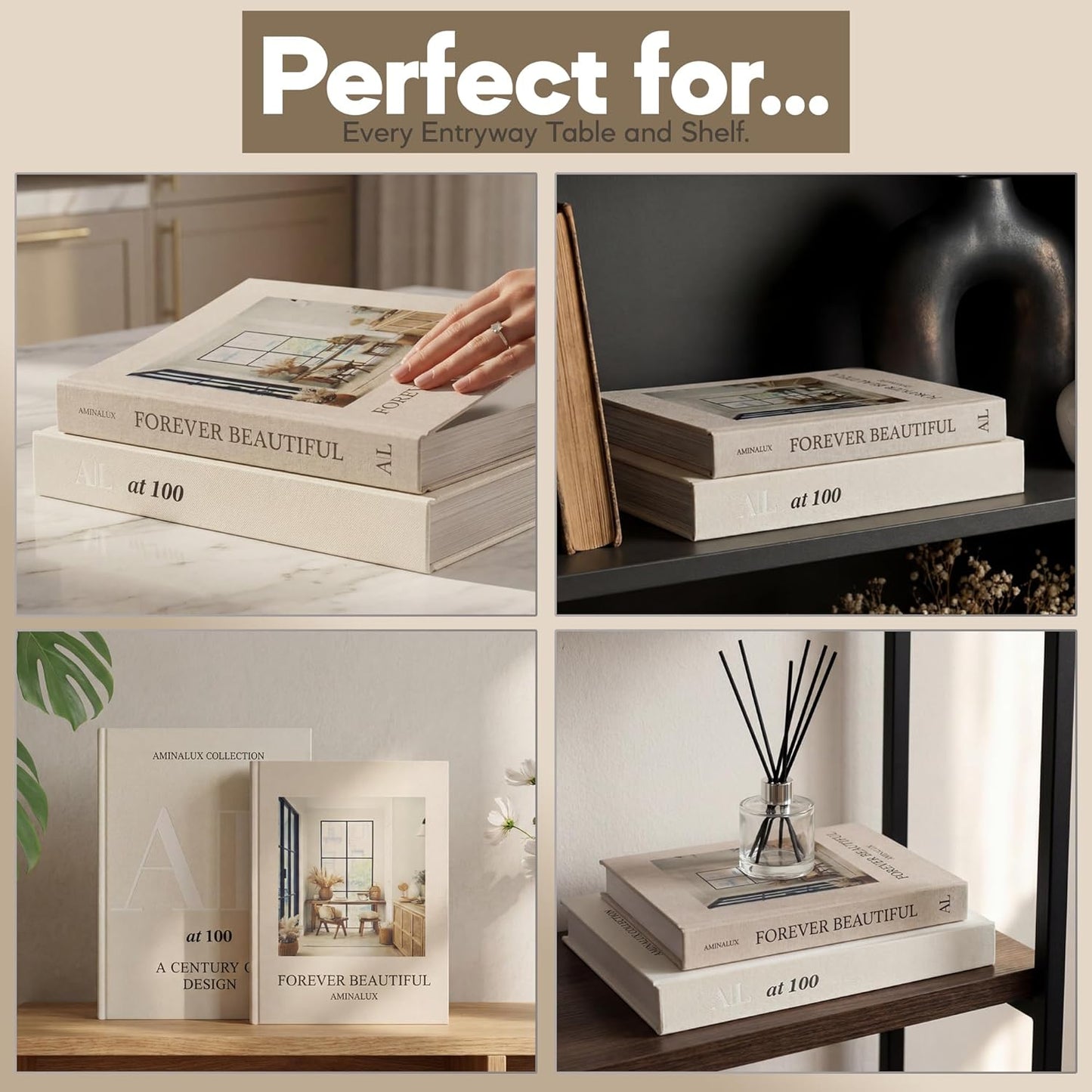 Faux Linen Book Boxes / Beige/sand / Set of 2