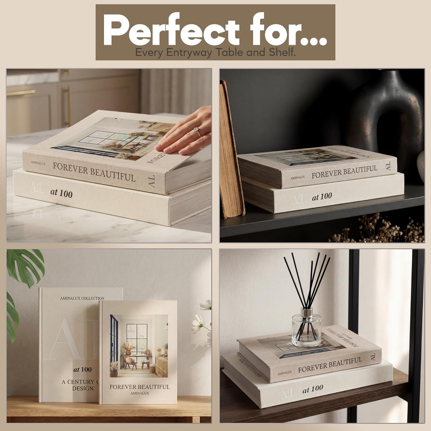 Faux Linen Book Boxes / Beige/sand / Set of 2