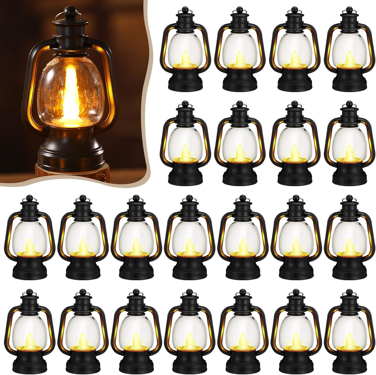 Ferraycle 24 Pcs Mini Lanterns Bulk 6 Inch Black Lamp Table Centerpieces