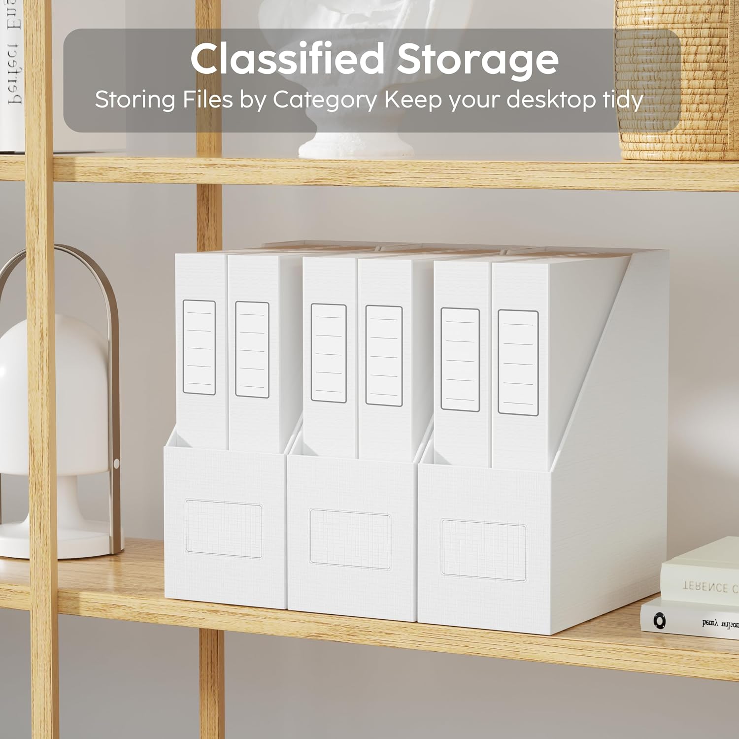 White Magazine File Holders，3 Packs Cardboard File Rack, Folder Holder | Sturdy Cardboard Desktop Storage File Box