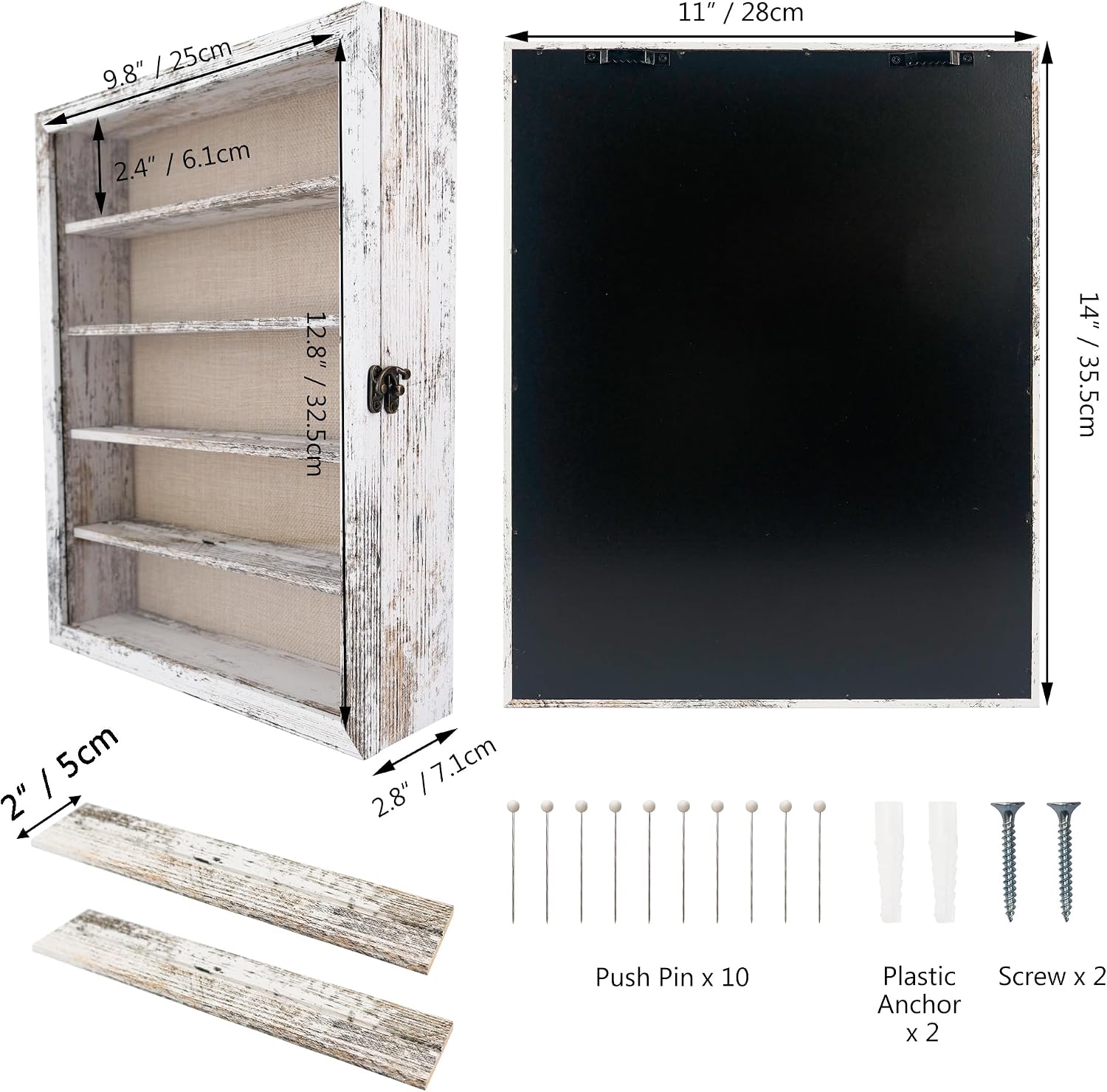FramePro 11x14 Display Case with Adjustable Shelves White, 4-Tier Memory Shadow Box for Wall, Deep Wooden Keepsake