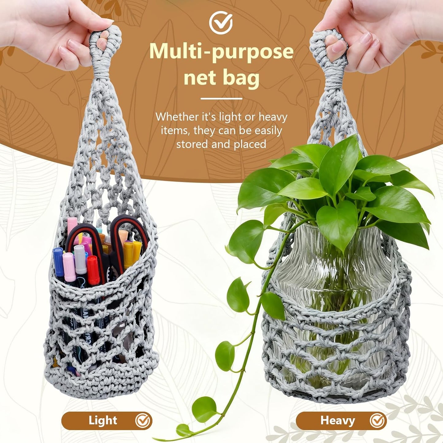 Macrame Wall Plant Hanger / Gray / 6-inch / 6 Inch