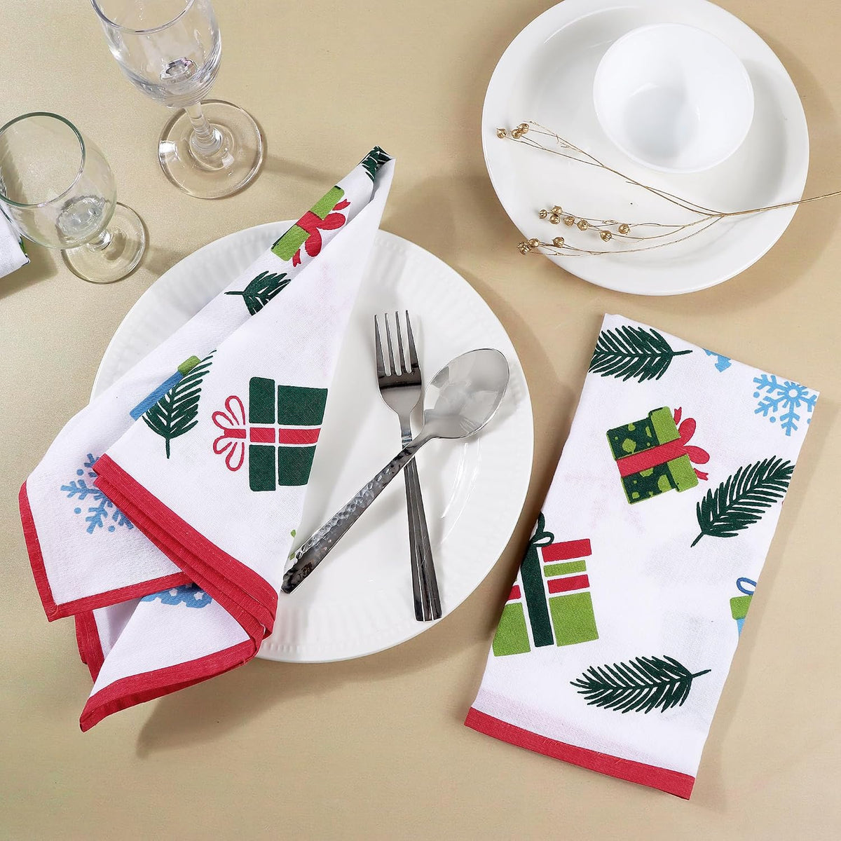 FINGERCRAFT Cloth Napkins Set of 12 Cotton Linen, 20x20 Inch, Wonderland | Mitered corner, washable, soft, absorbent