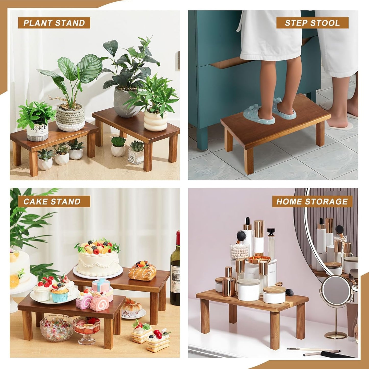 Extra Large Acacia Wooden Riser Wooden Countertop Organizer Display Shelf / 15 x 7.5 x 6 / Set of 2