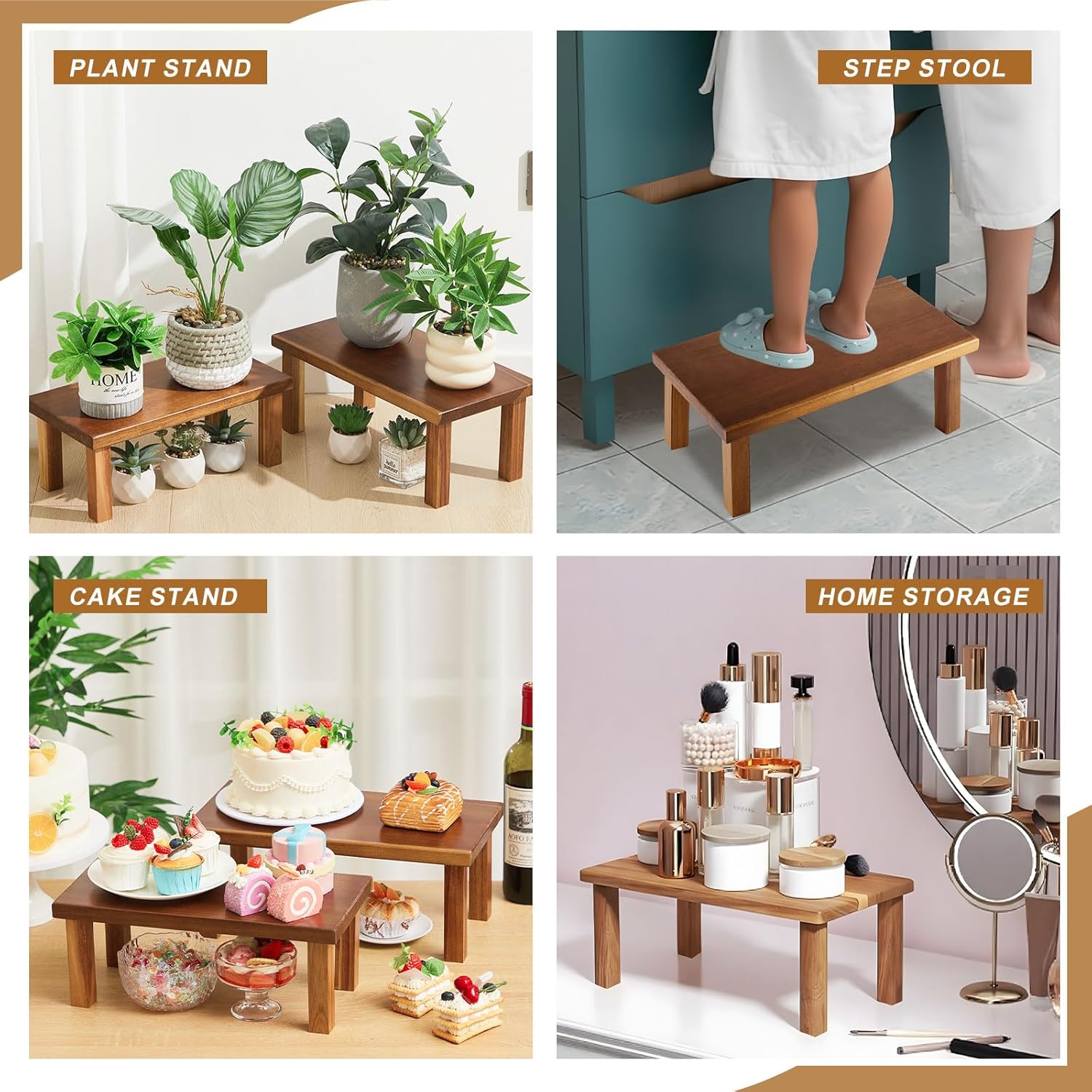Extra Large Acacia Wooden Riser Wooden Countertop Organizer Display Shelf / 15 x 7.5 x 6 / Set of 2