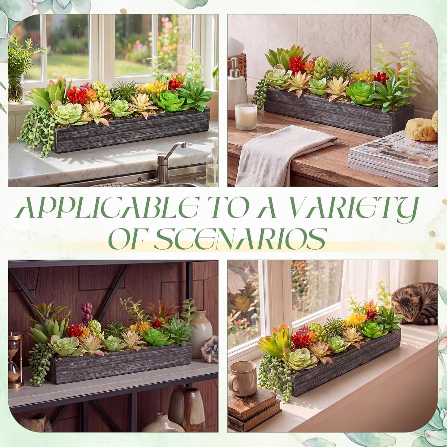 Artificial Succulent Arrangement Faux Succulents Plants in Rectangular / Grey / Grace / 16 Inch