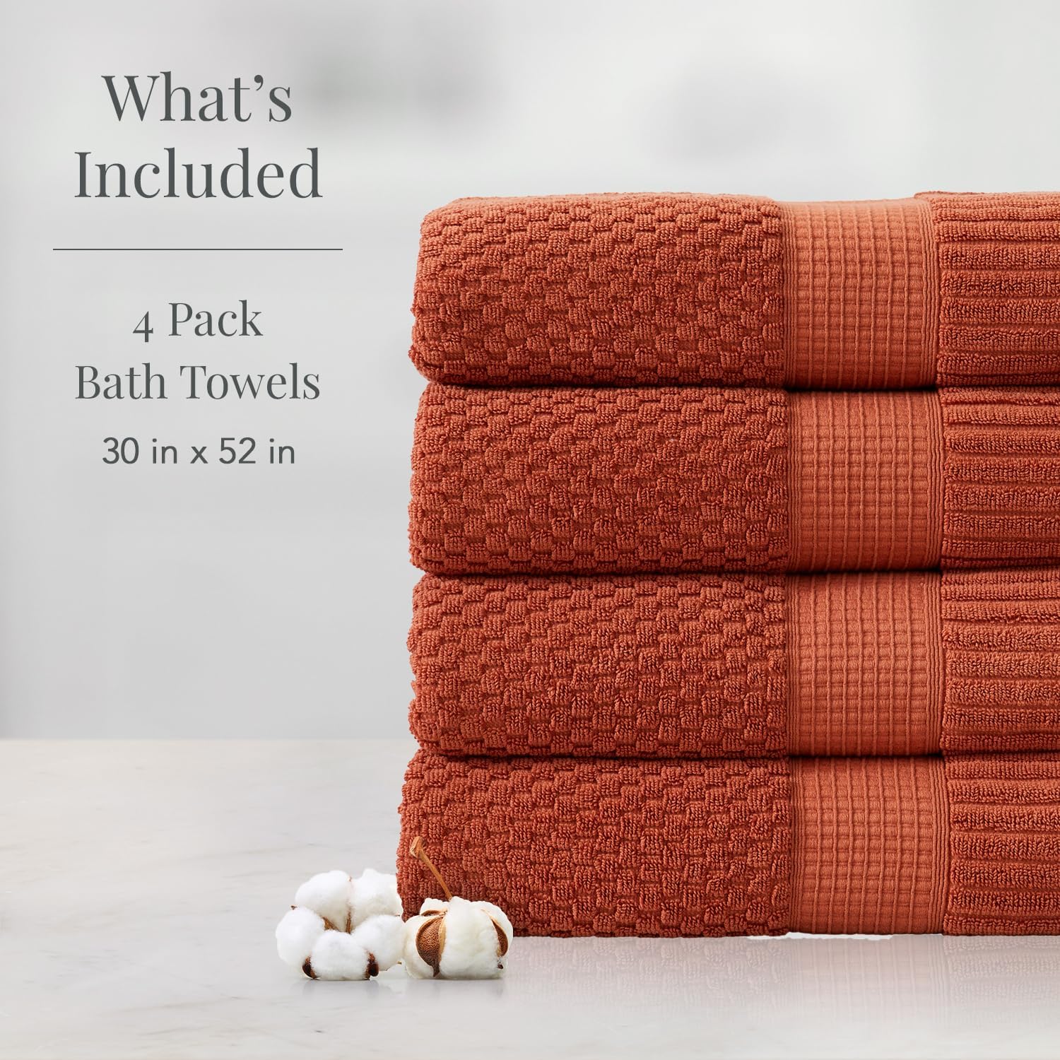 NY Loft 100% Cotton 4-Pack Bath Towel Set | Clay | Oeko-TEX | Quick-Dry | Four 30" x 52" Bath Towels | Super Absorbent