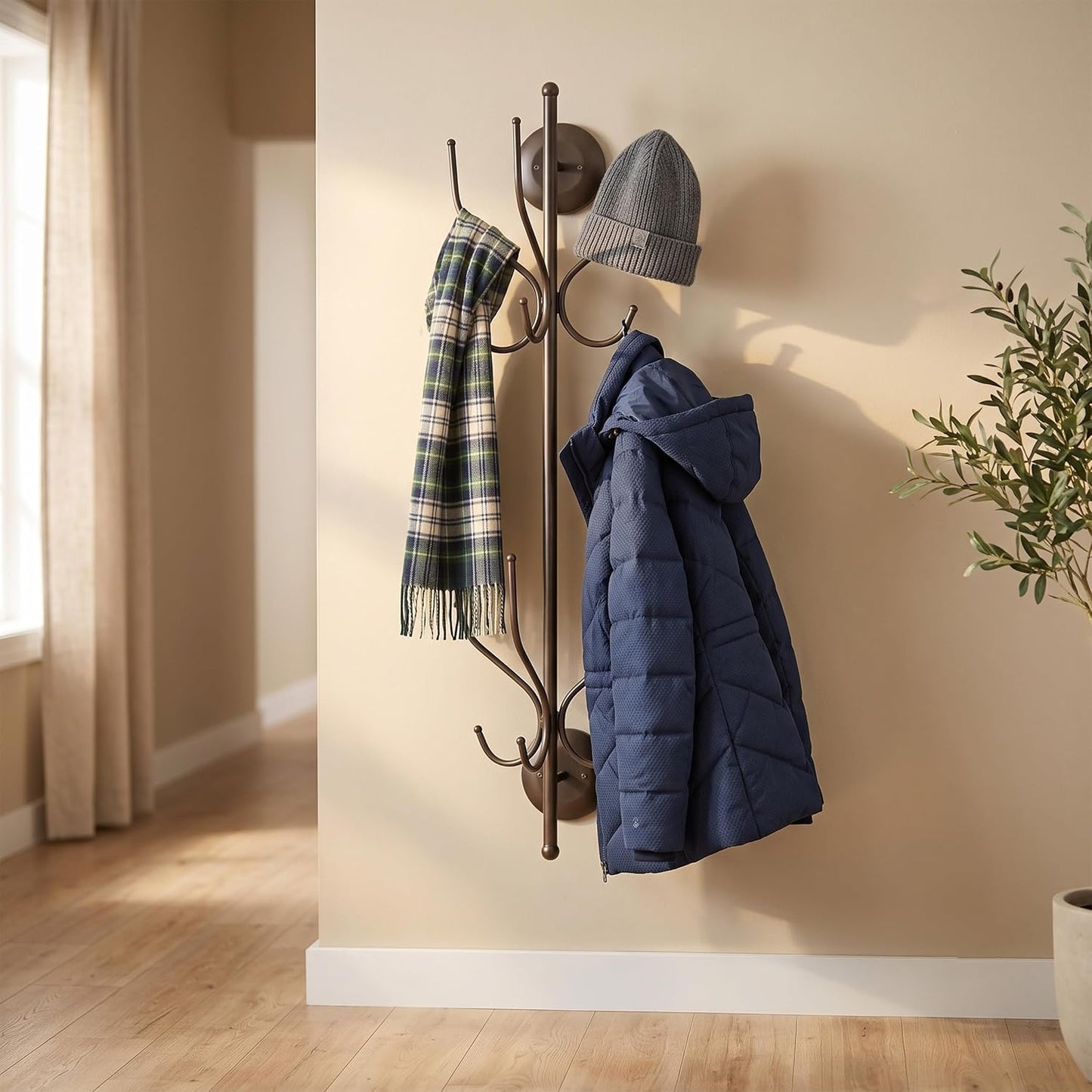 Kings Brand Furniture – Nino Metal 12 Hook Wall Mount Coat & Hat Rack, Pewter