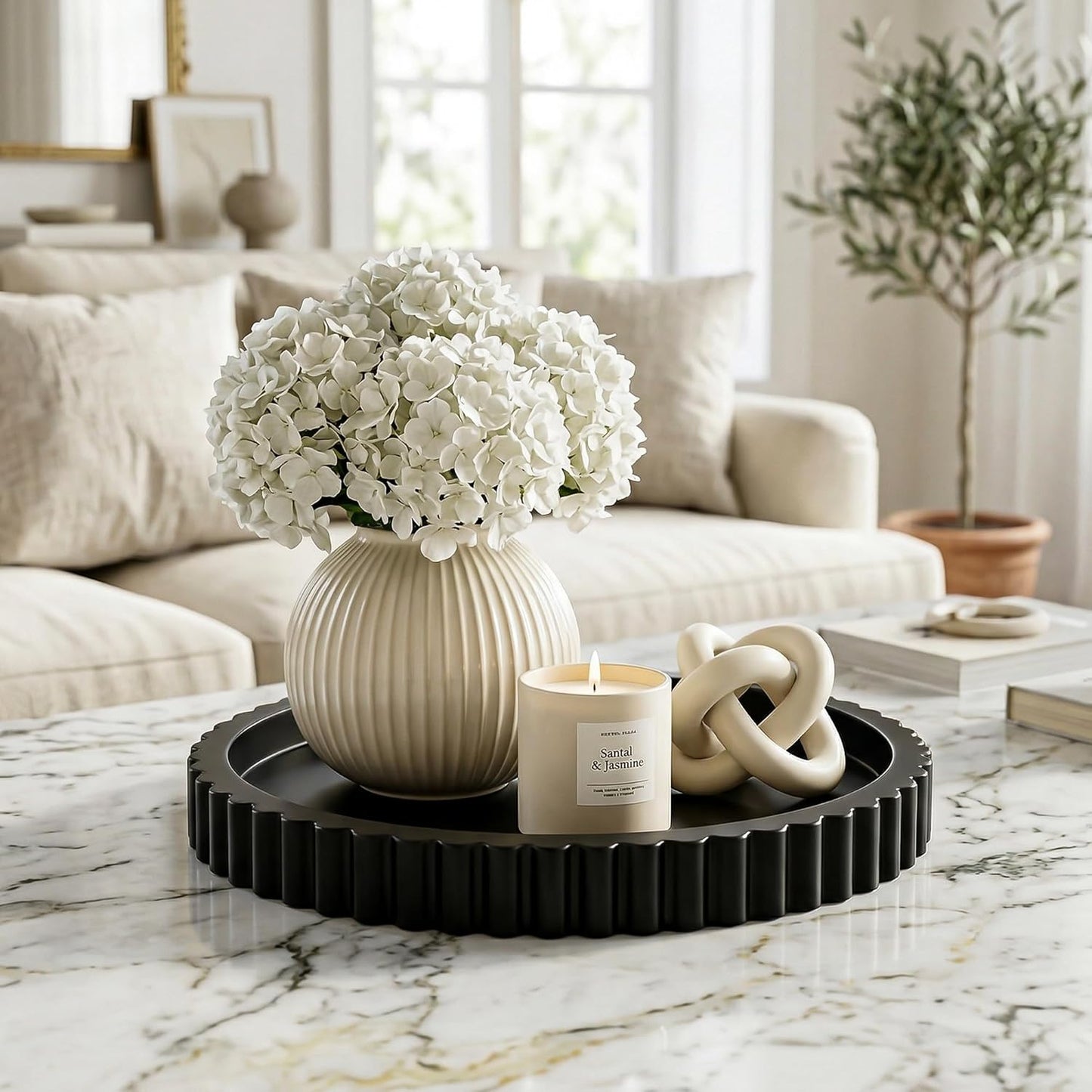 11.4" Modern Minimalist Wooden Round Decor Tray / Black