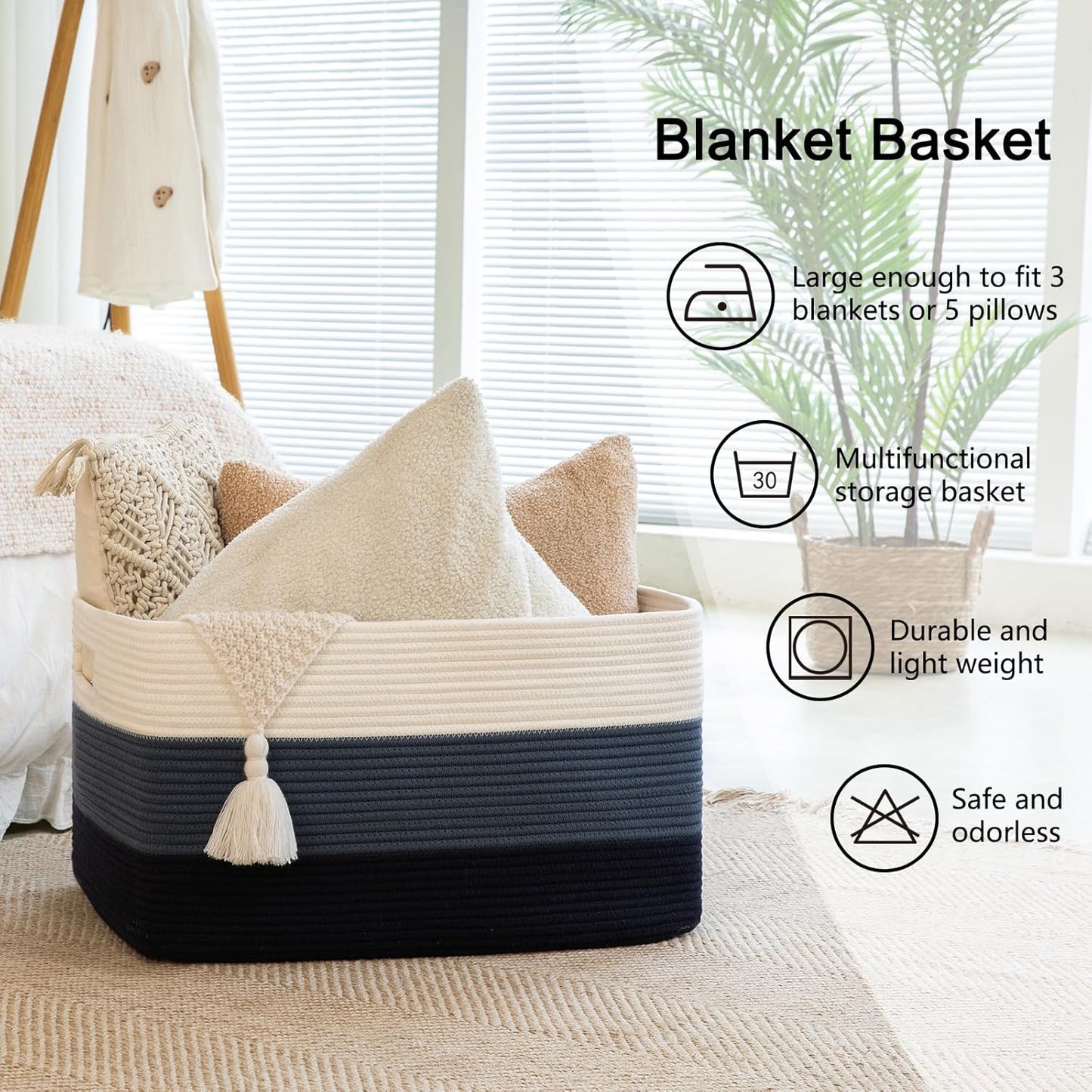 Rectangle Woven Baskets for Storage / Gradient Blue / 25 x 16 x 16