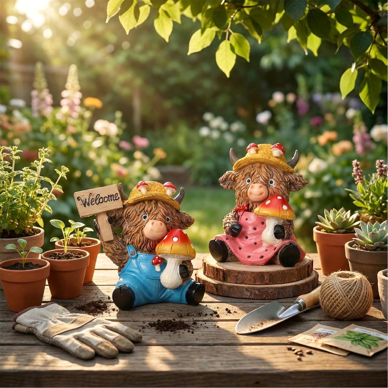 Welcome Resin Statue for Spring / Mushroom / Set of 2