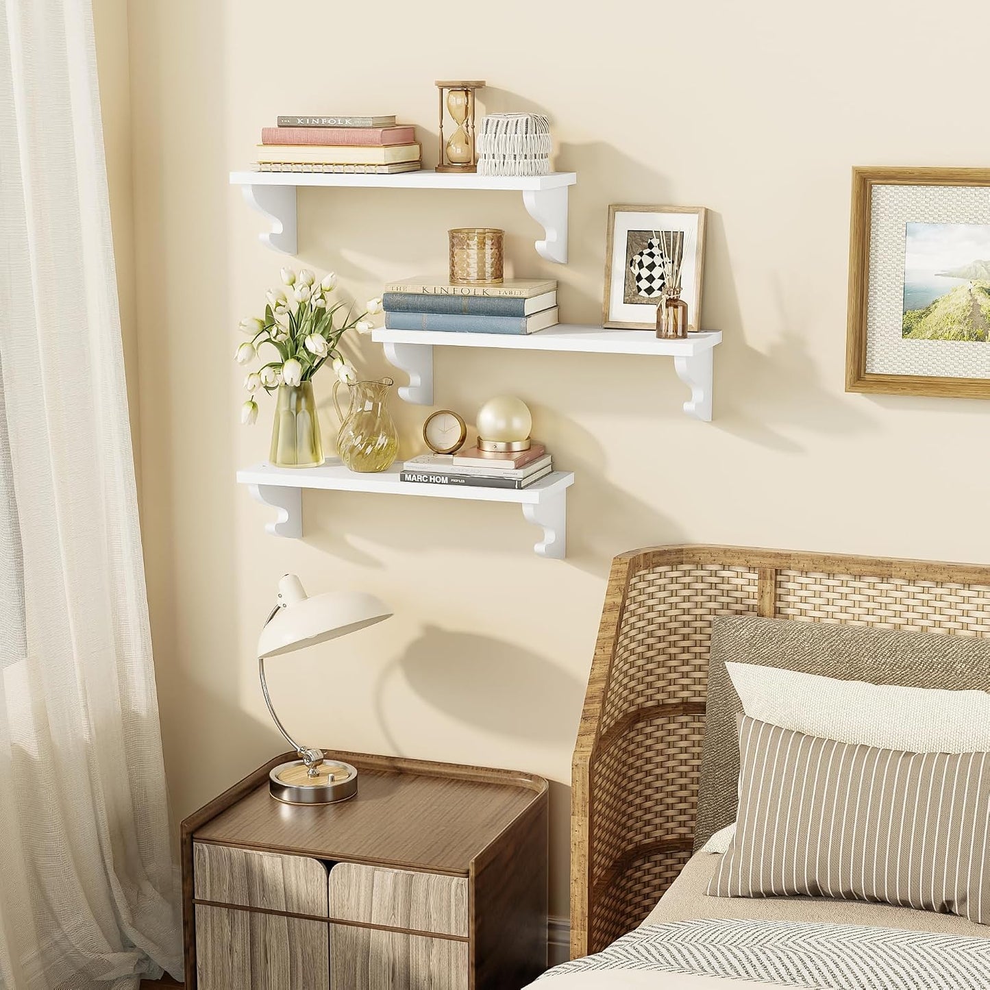 Wood Wall Shelves / White / 17 Inch / Set of 3