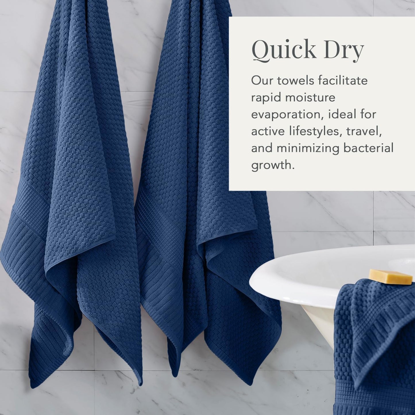 NY Loft 100% Cotton 4-Pack Bath Towel Set | Navy | Oeko-TEX | Quick-Dry | Four 30" x 52" Bath Towels | Super Absorbent