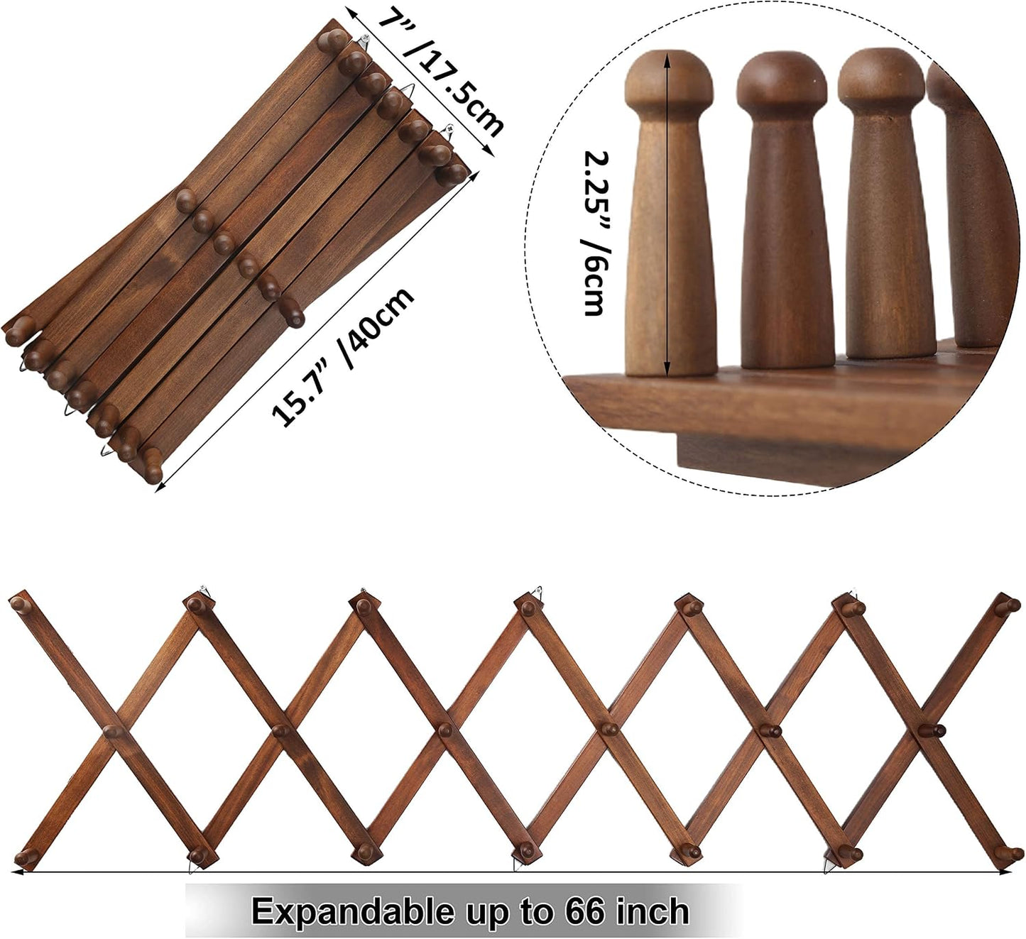 WEBI Accordion Wall Hanger,Expandable Wooden Coat Rack Wall Mounted,Accordion Hat Rack for Wall,Accordion Hook Rack for