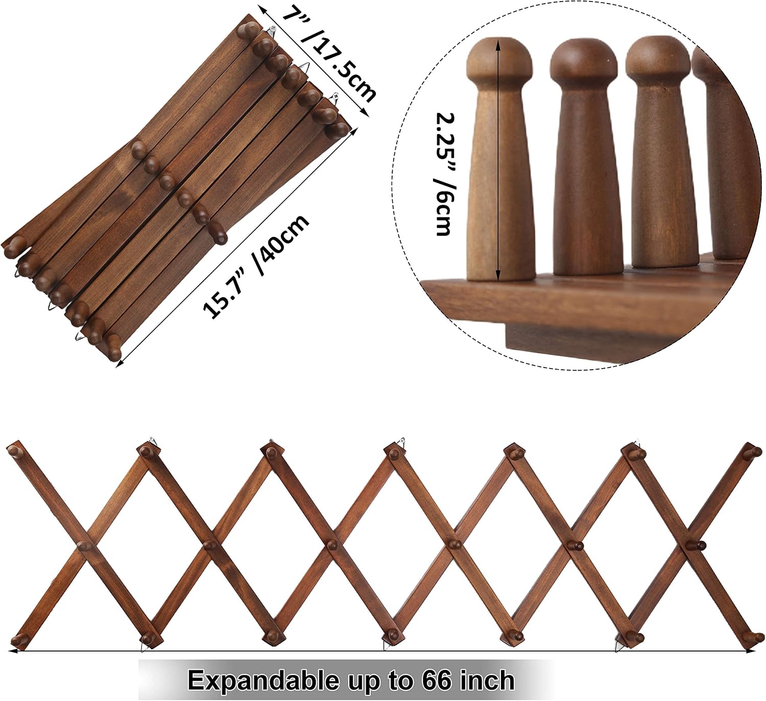 WEBI Accordion Wall Hanger,Expandable Wooden Coat Rack Wall Mounted,Accordion Hat Rack for Wall,Accordion Hook Rack for