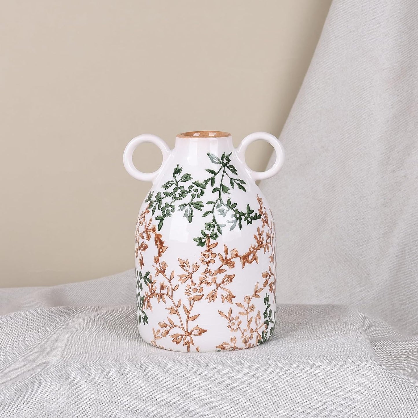 Ceramic Vase / Nordic Boho Small Vases Side Table Flower Centerpiece / Green Floral