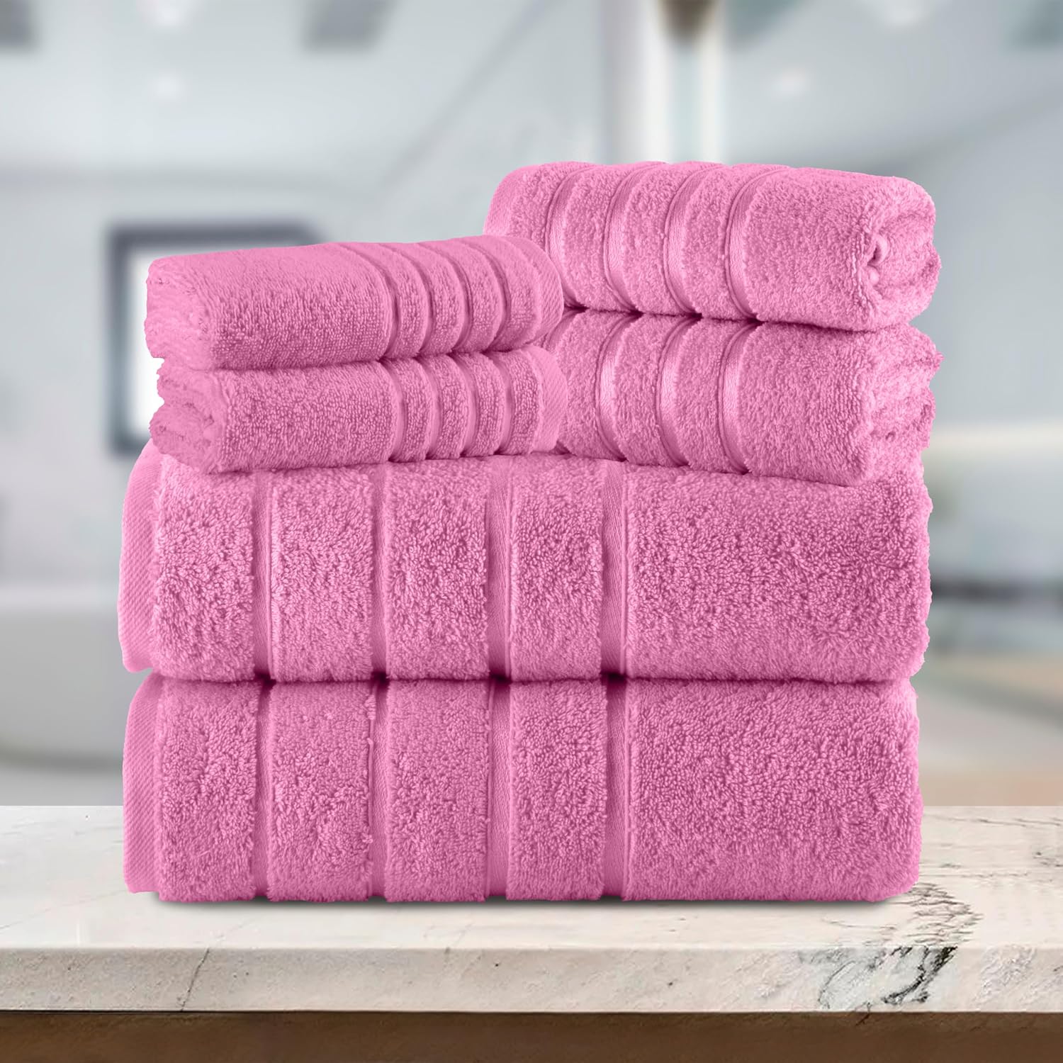 Elegant Comfort 4 Lines Viscose Stripe 6-Piece Premium Towel Set - 100% Turkish Cotton High Absorbent Luxury Bathroom