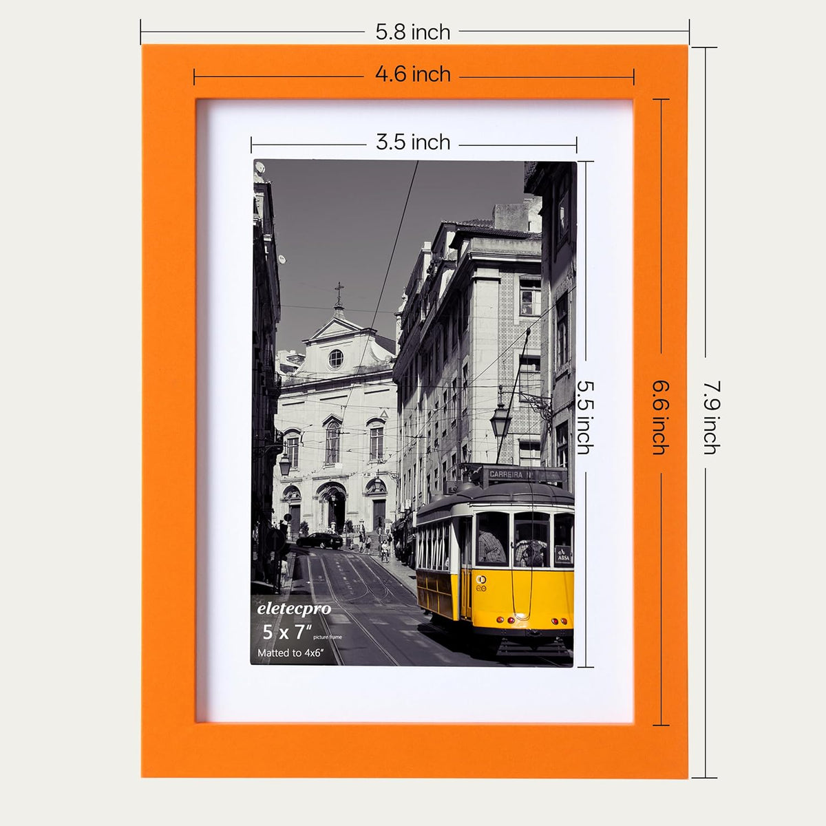 eletecpro 5x7 Picture Frames, Acrylic Cover, Orange, Set of 10 | Display Photo 4x6 with Mat or 5x7 without, Horizontal