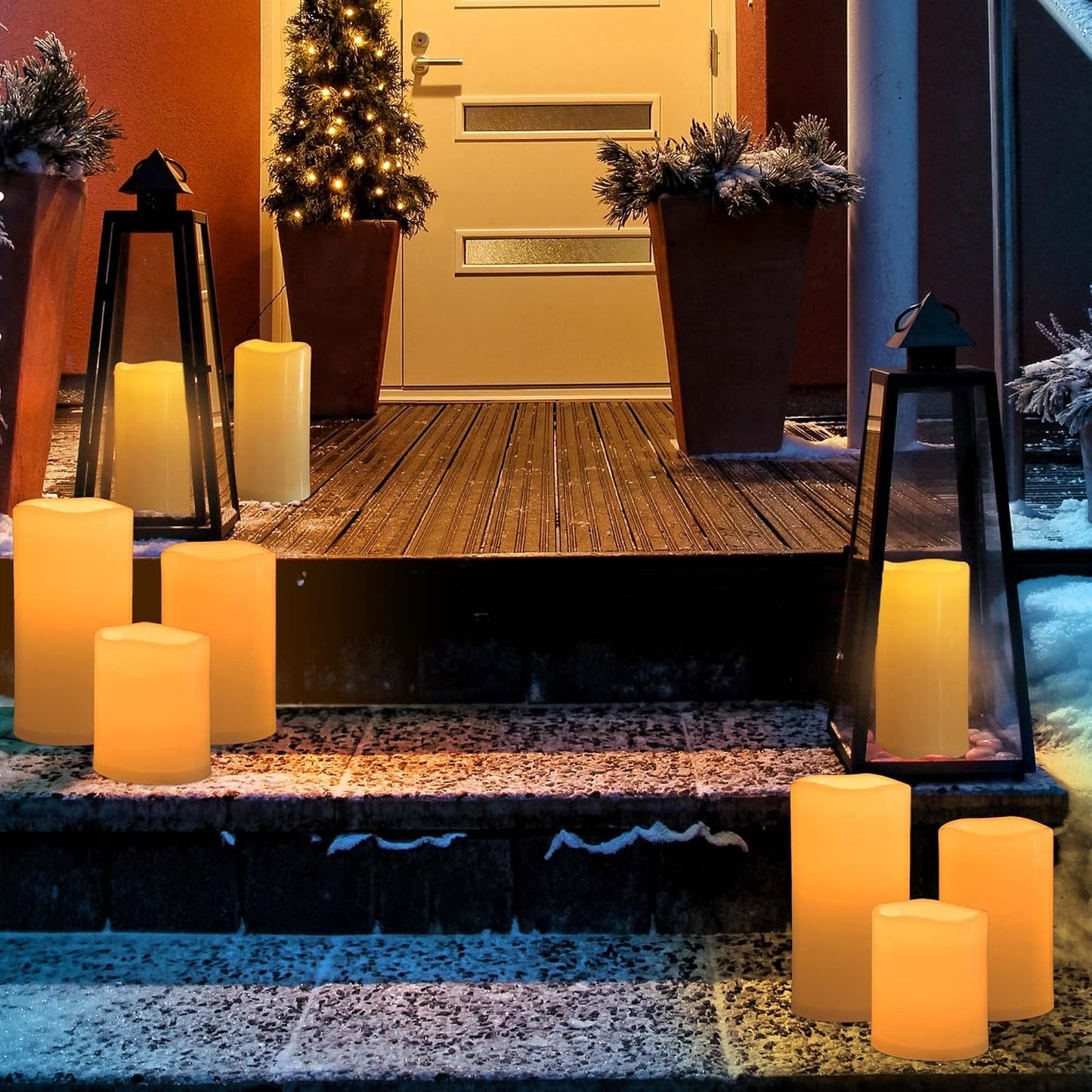 12" x 5" Waterproof Extra Large Outdoor Flameless Candles Battery Operated LED Flickering Pillar Candles with Remote