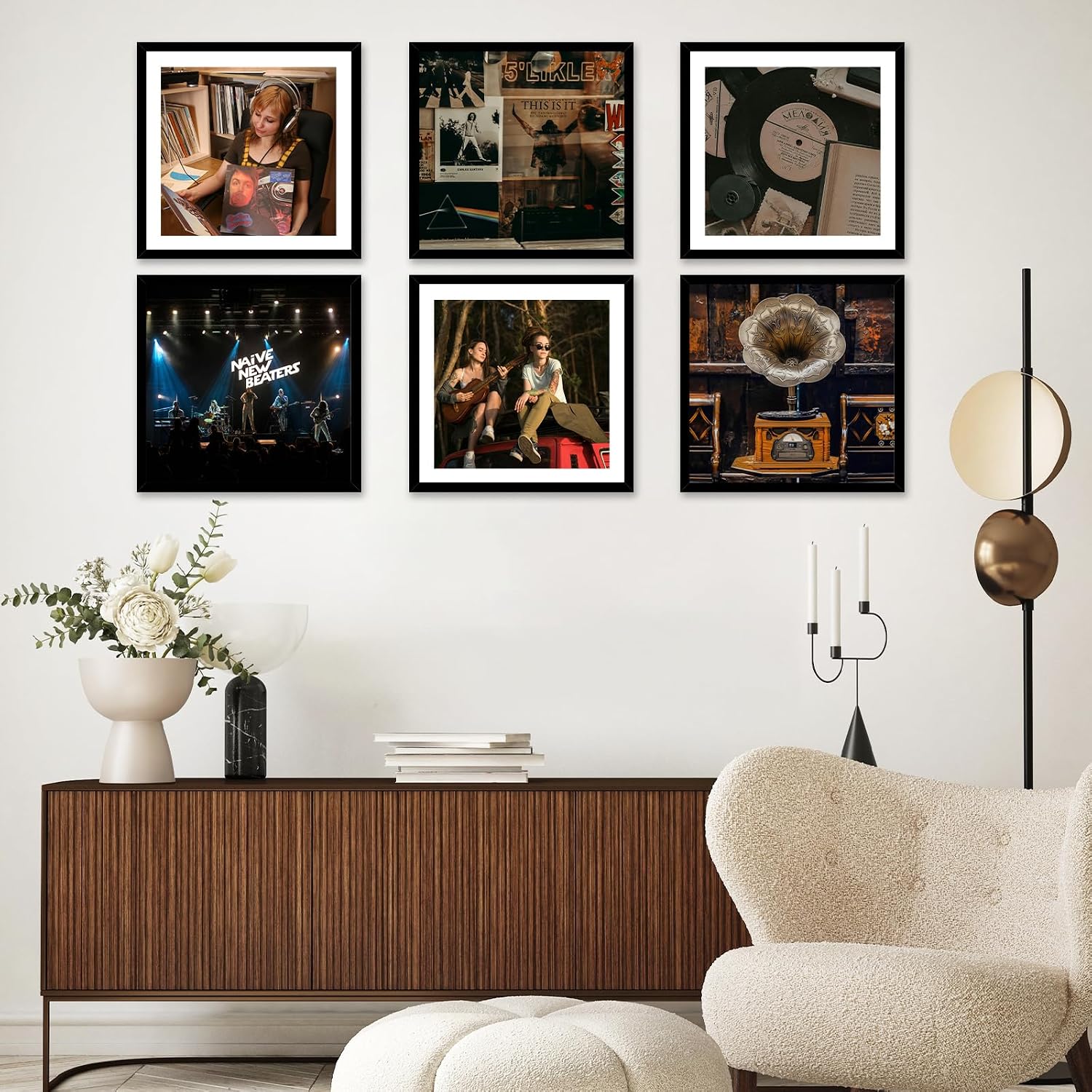 JCJMY 6 Pack 12.5x12.5 Record Frame with 10x10 Mat for Vinyl Record Album Cover Poster, Display Picture 10x10 with Mat