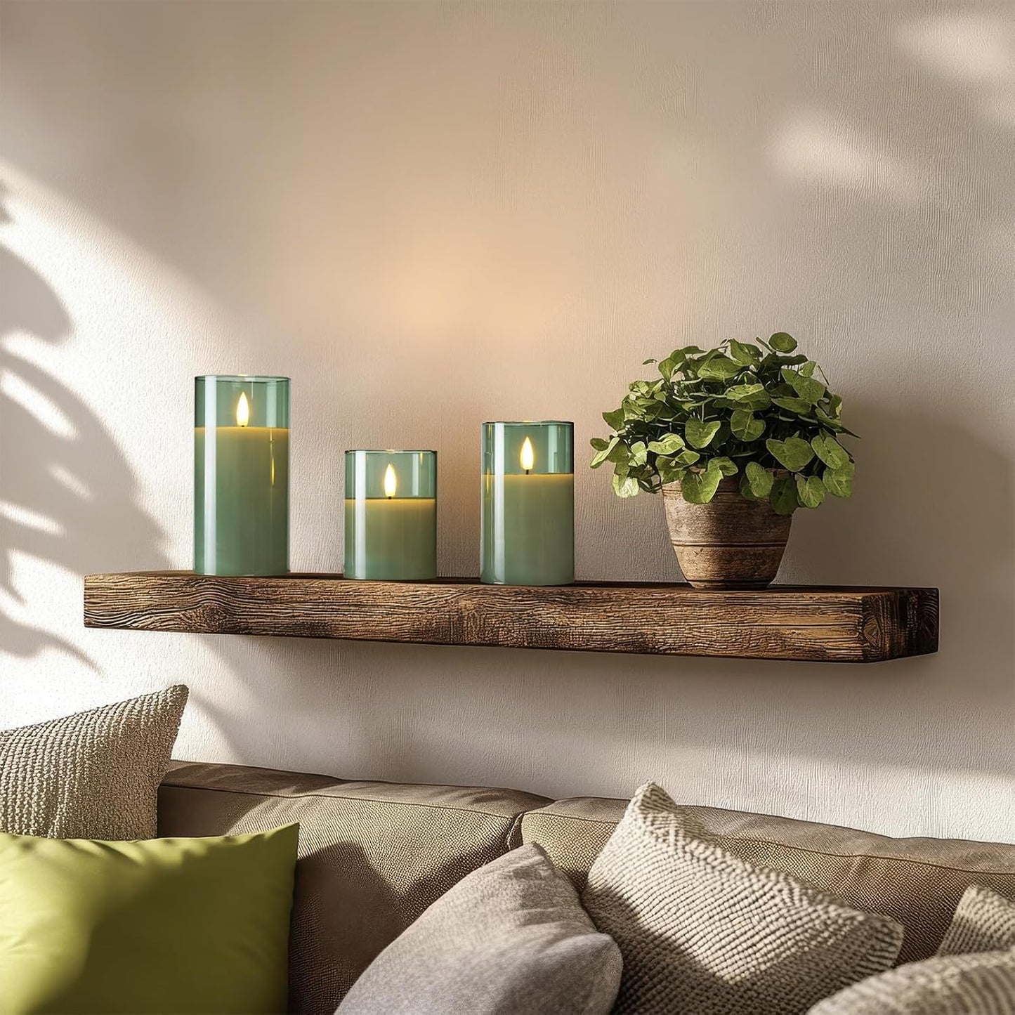 Amagic Green Glass Flameless LED Candles Battery Operated with Remote Timer | Real Wax Pillar Electric Candle, 3D