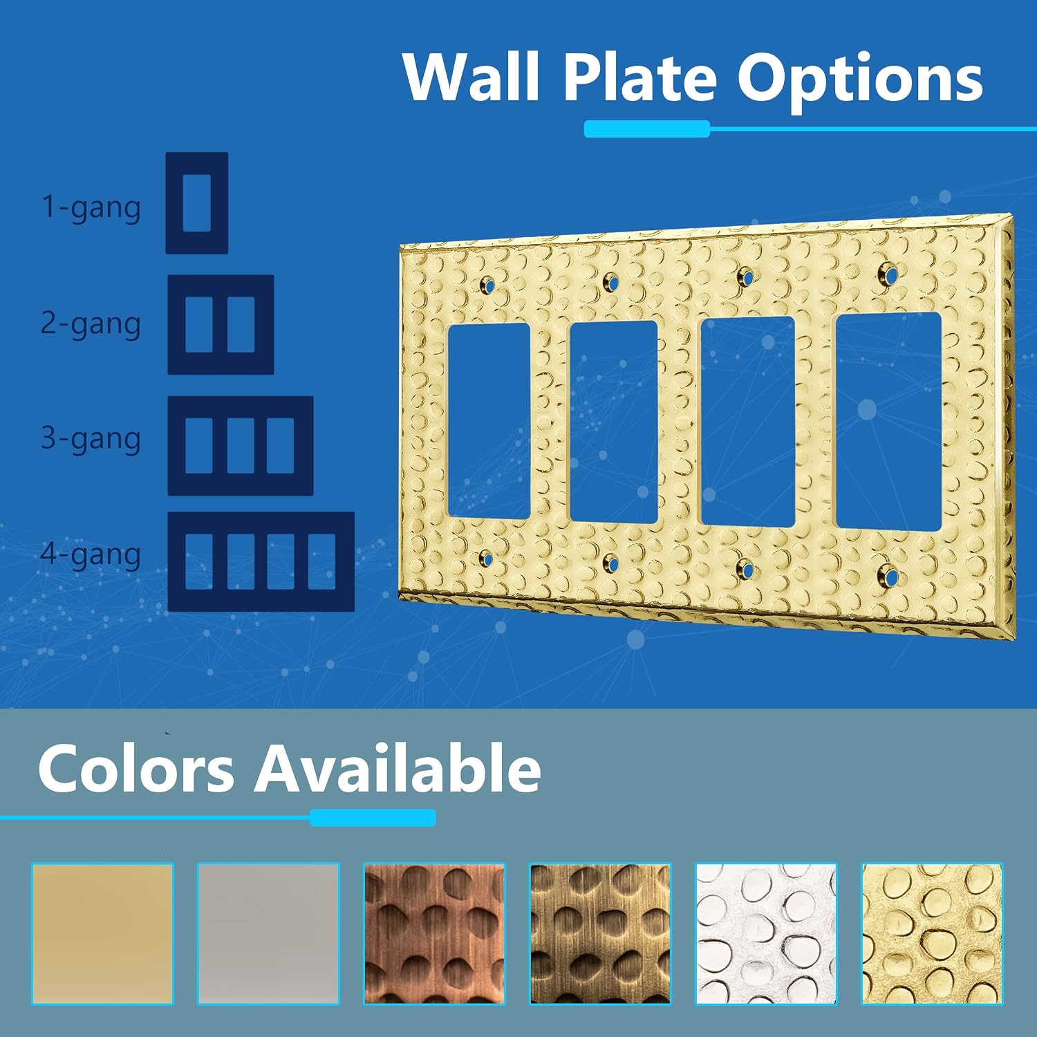 LIDER Dual Decorator Switch or Receptacle Metal Wall Plate, Mid-Size 4-Gang | Corrosion Resistant, Outlet Cover