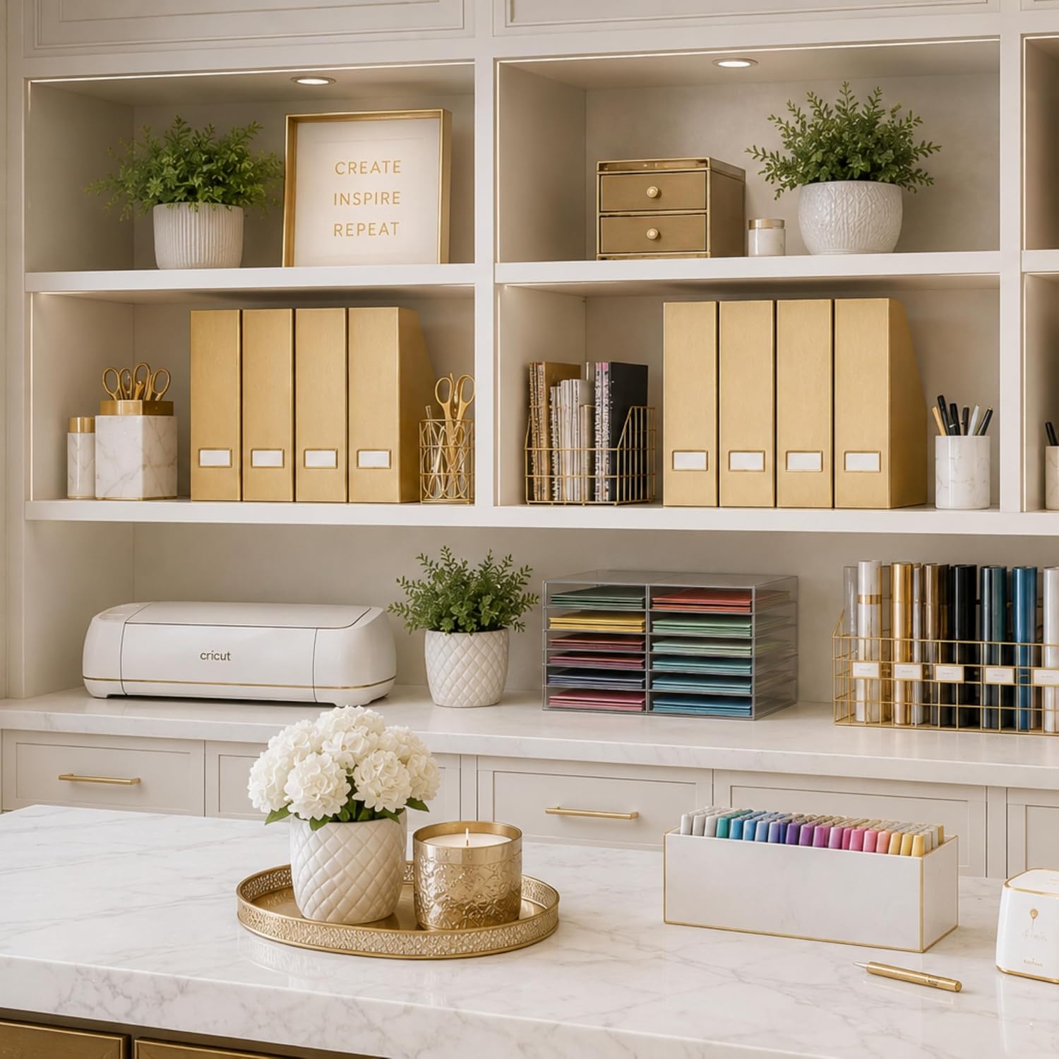 BLU MONACO | Gold Cardboard Magazine File Holder Set of 4 | Vertical Magazine File Holder for Shelves | Standing File