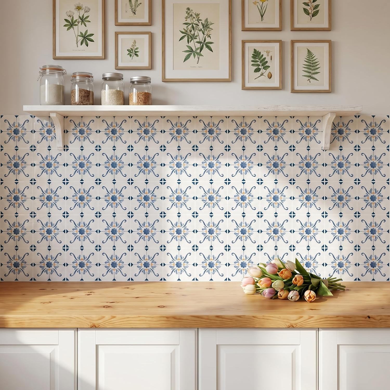 French Country Tile Stickers / Blue / 4 x 4 / Set of 30