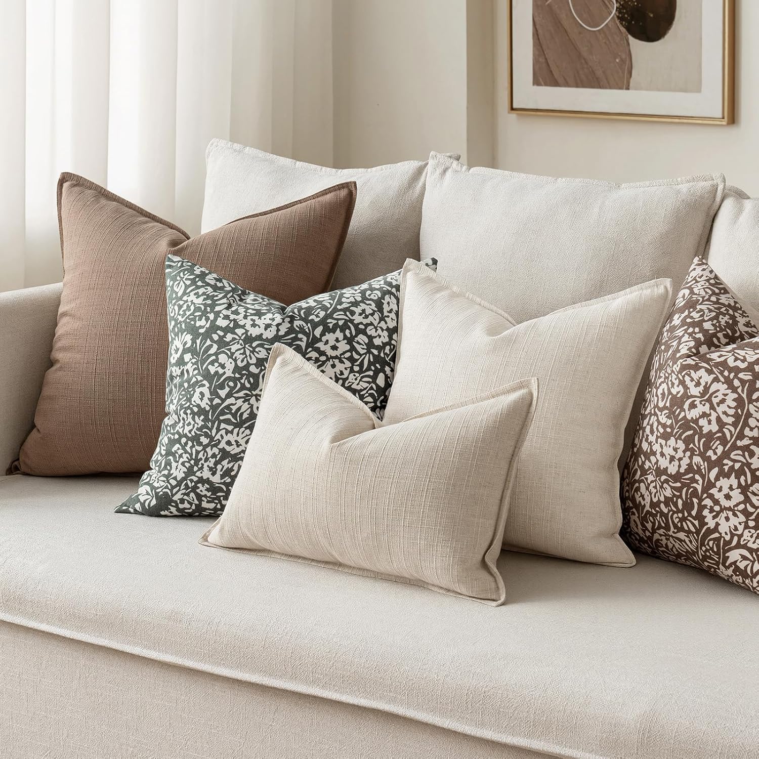 Decorative Pillow Covers / 18 x 18 / Natural Linen / Set of 2