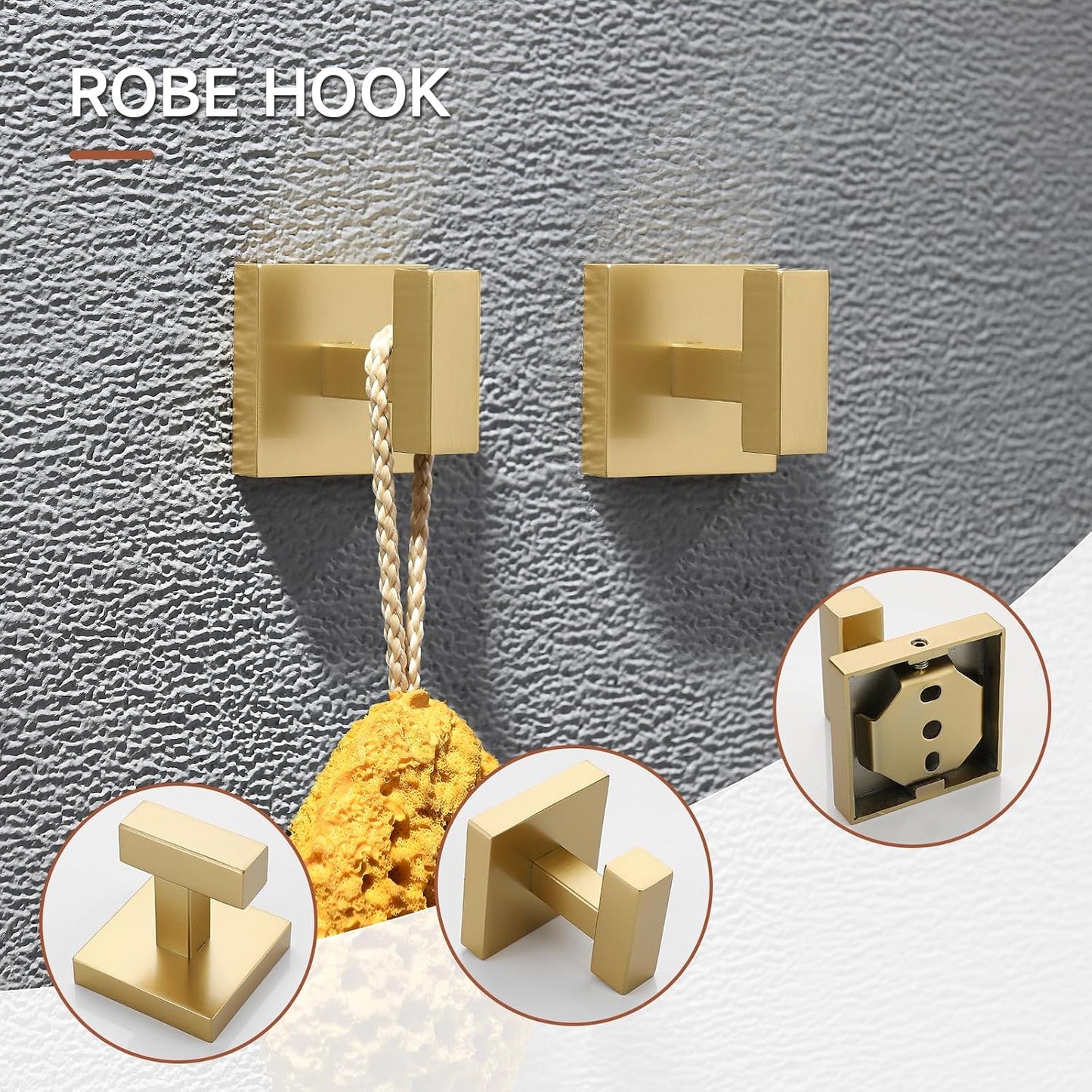 TQKAG Brushed Gold Bathroom Hardware Accessories Set 10 Pieces, 23.6" SUS304 Stainless Steel Towel Bar Set Wall Mounted