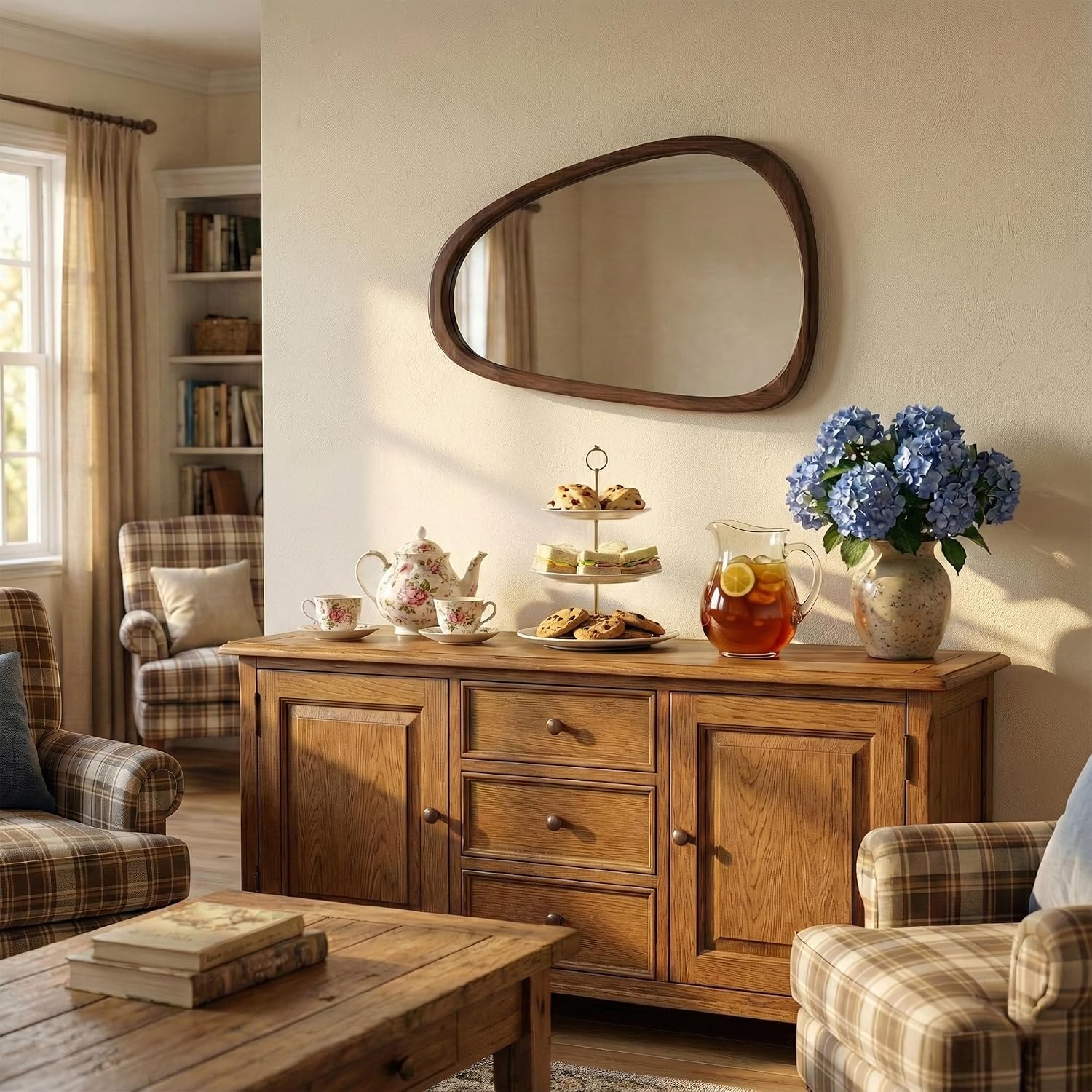 Solid Wood " Irregular Asymmetrical Wall Mirror / Dark Walnut / 30"L x 20"W / 30 x 20