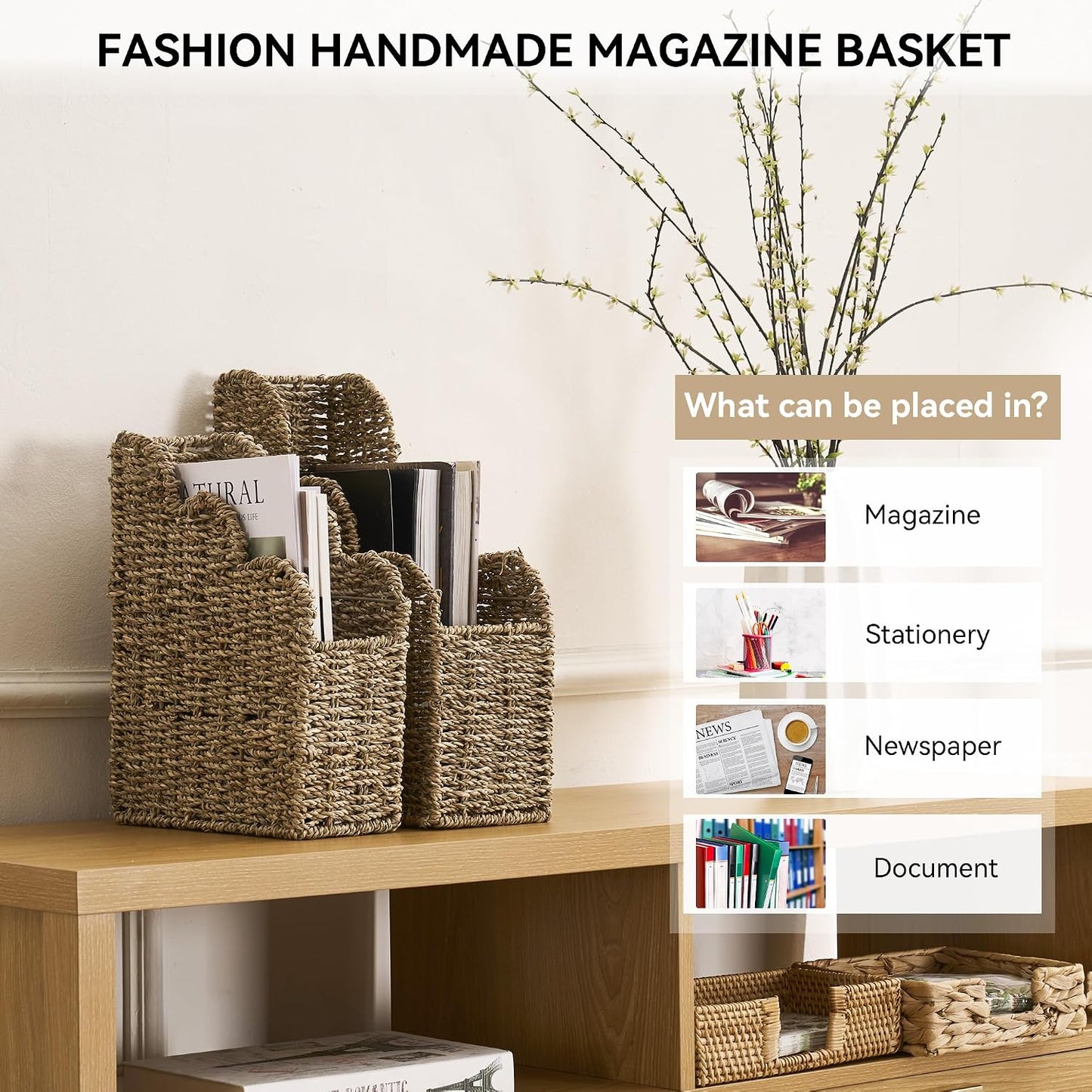 Scalloped Magazine Holder / Seagrass / Natural / Set of 2