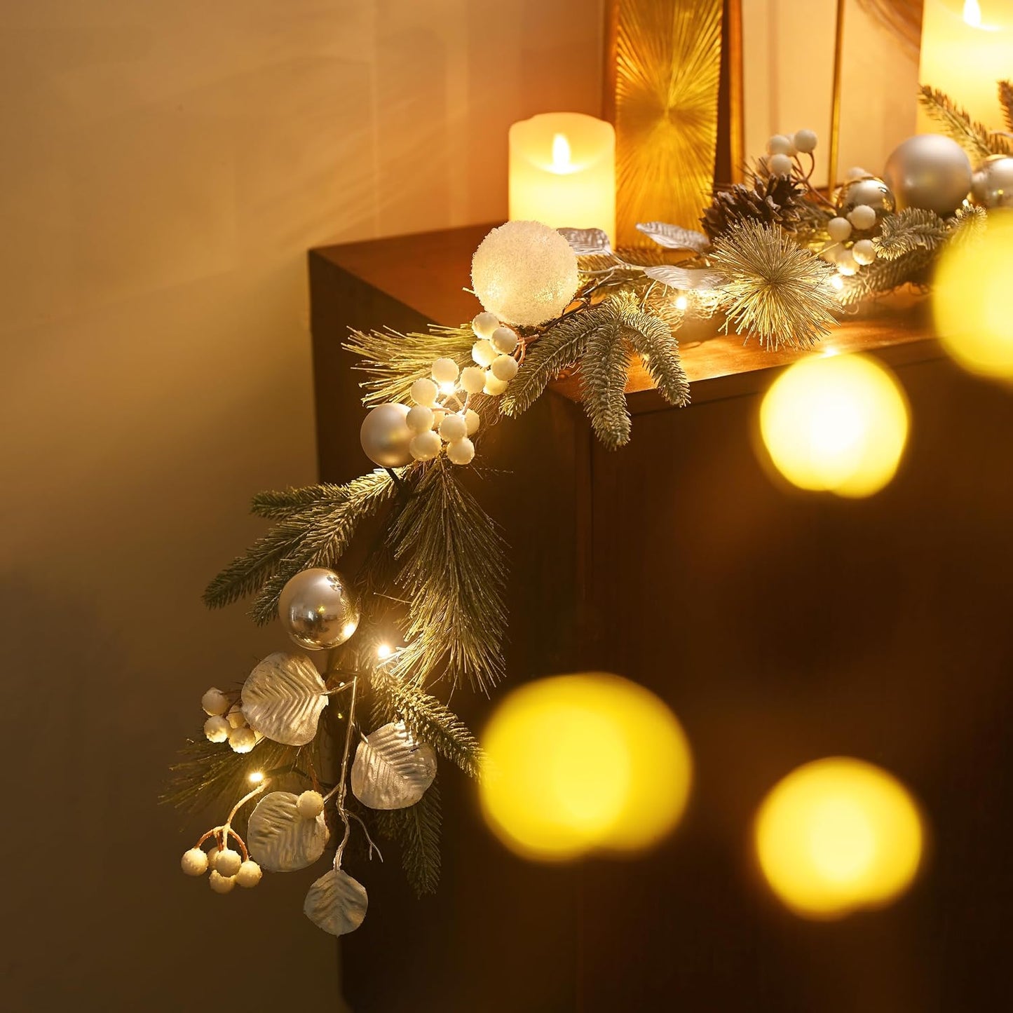 Valery Madelyn 6 Ft Pre-Lit Christmas Garland with Lights for Mantle, Lighted Outdoor Xmas Garland with Silvery White
