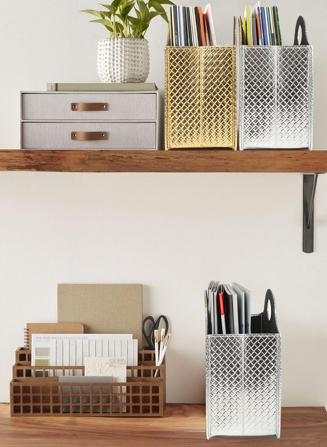 HofferRuffer Magazine Basket Holder, Foldable Magazine Rack, Document File Holder Organizer, File Folder, Newspaper