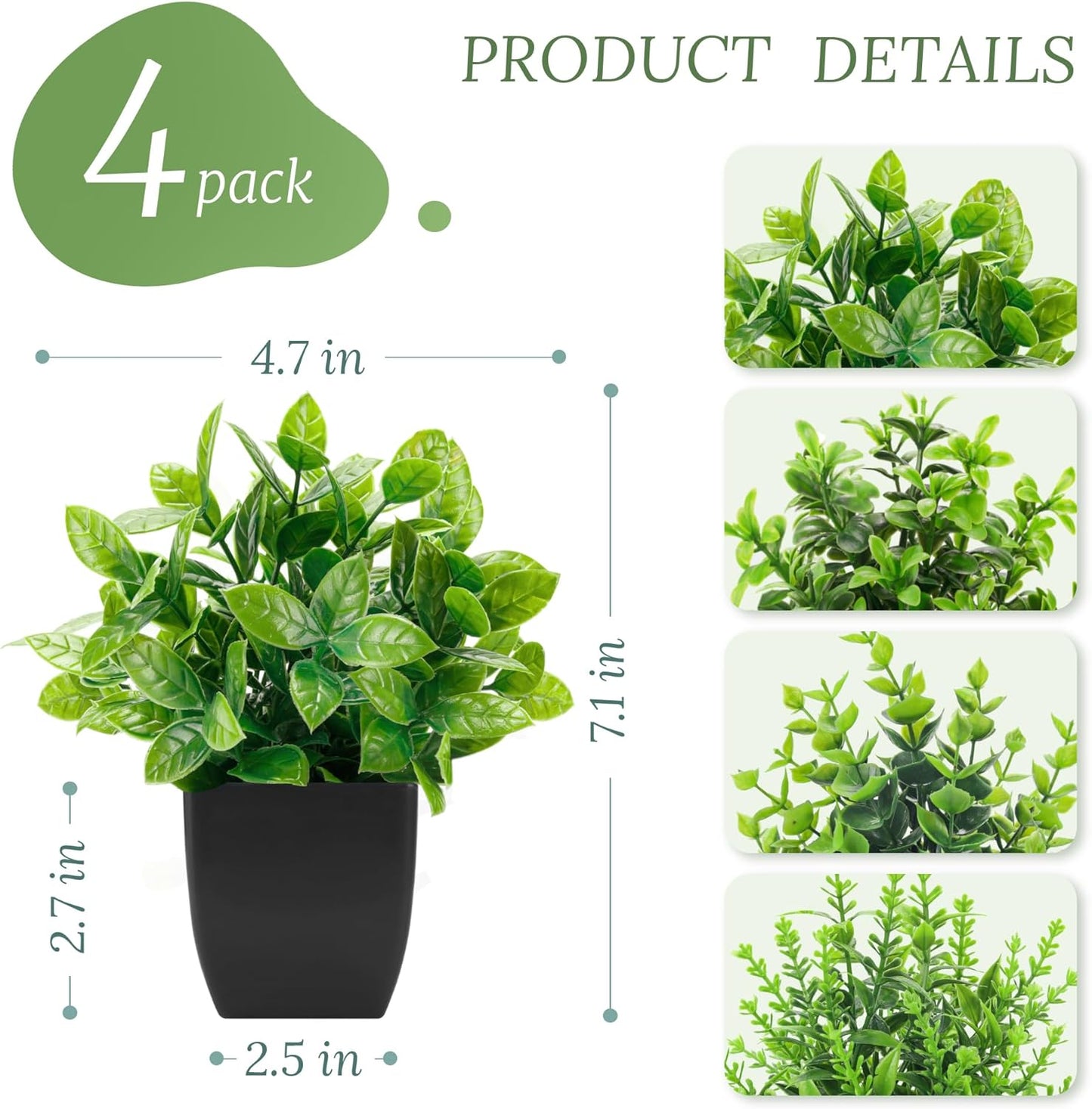 Bathroom Decor Fake Plants Mini Artificial Greenery Potted Plants for Halloween / Black / Set of 4