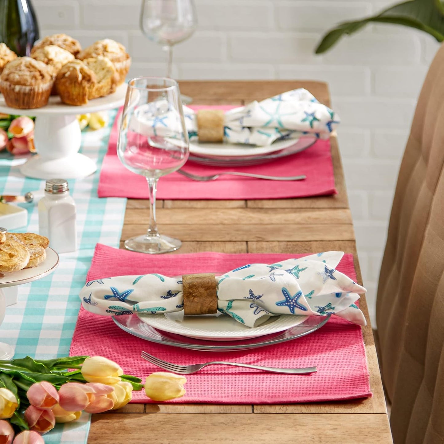 DII Basic Everyday Ribbed Tabletop 100% Cotton, Placemat Set, 13x19, Flamingo, 6 Piece