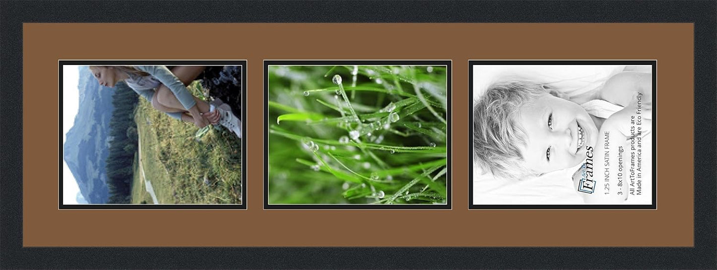 ArtToFrames Collage Photo Frame Double Mat with 3-8x10 Openings with Satin Black Frame and Sandpiper mat.