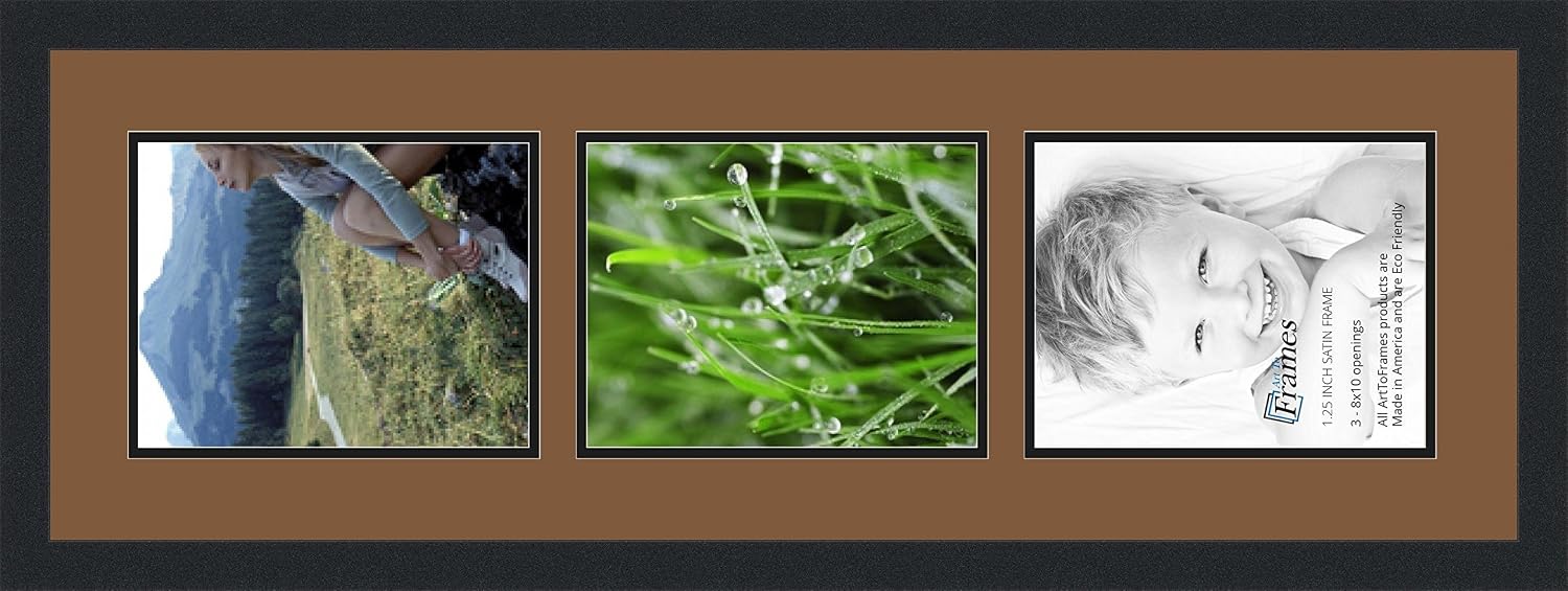 ArtToFrames Collage Photo Frame Double Mat with 3-8x10 Openings with Satin Black Frame and Sandpiper mat.