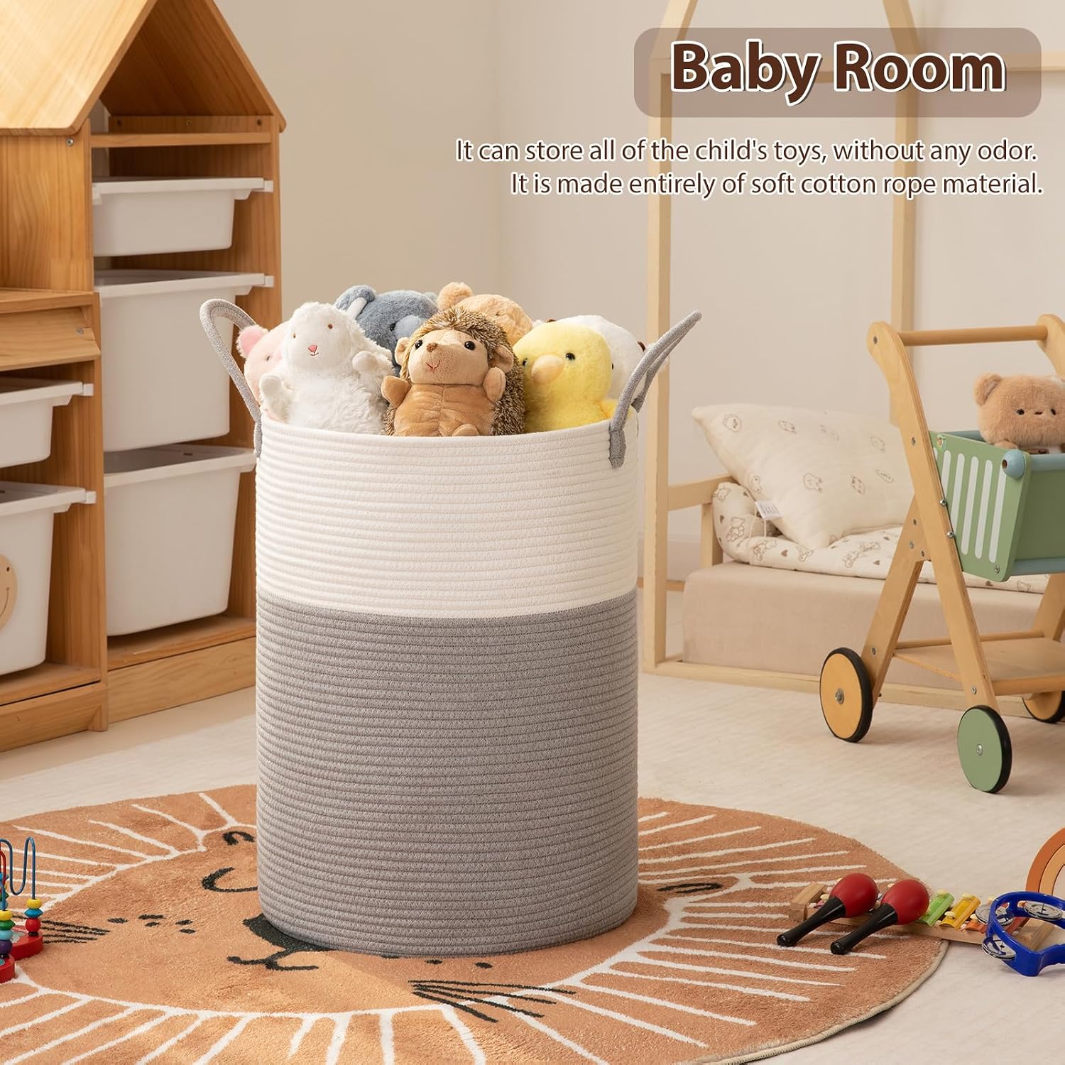 Cotton Rope Woven Basket for Blankets / Grey/white / 60L