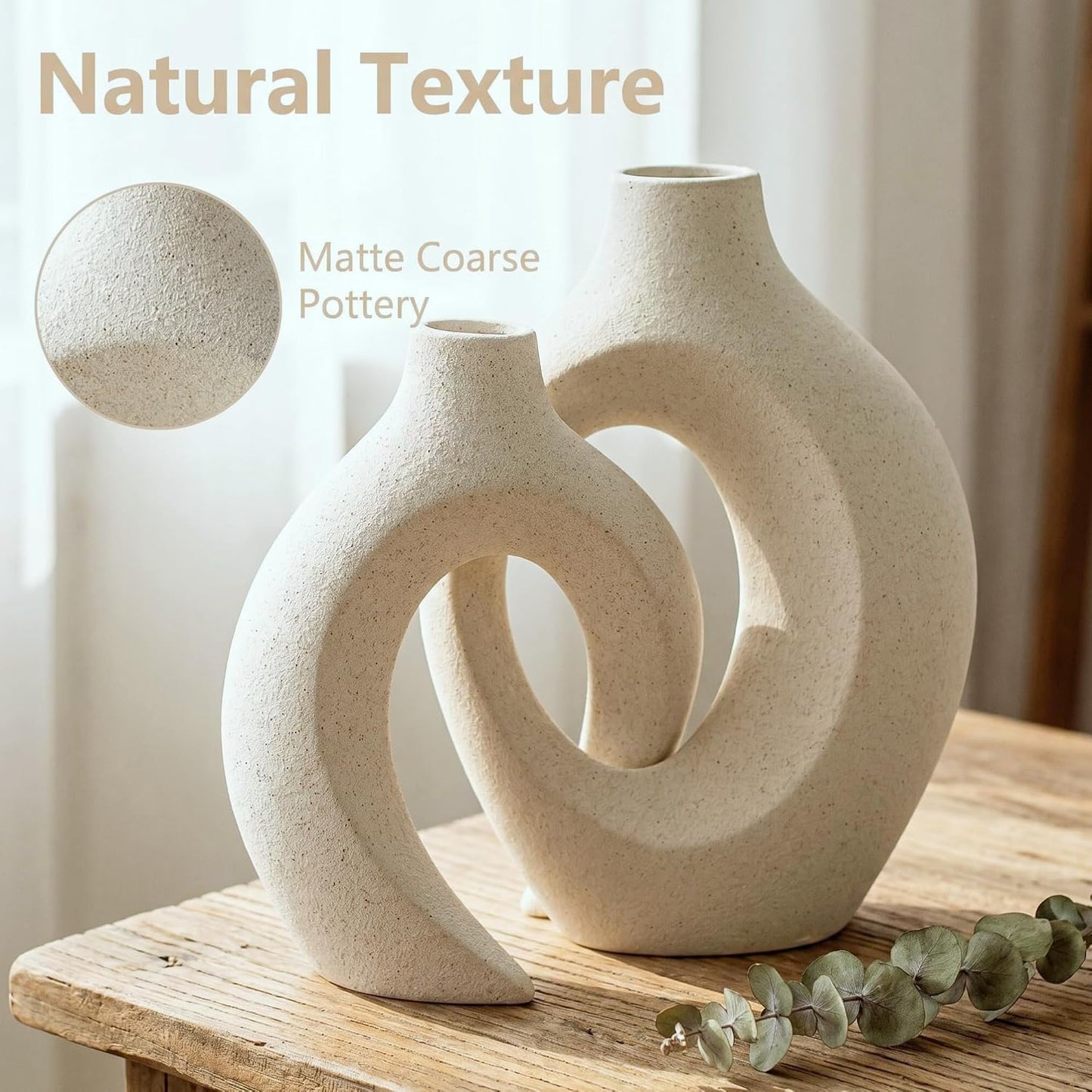 Snuggle Hollow Ceramic Donut Vase / Beige L / Set of 2