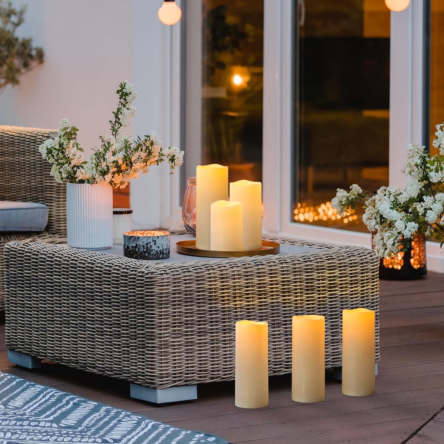 12" x 5" Waterproof Extra Large Outdoor Flameless Candles Battery Operated LED Flickering Pillar Candles with Remote