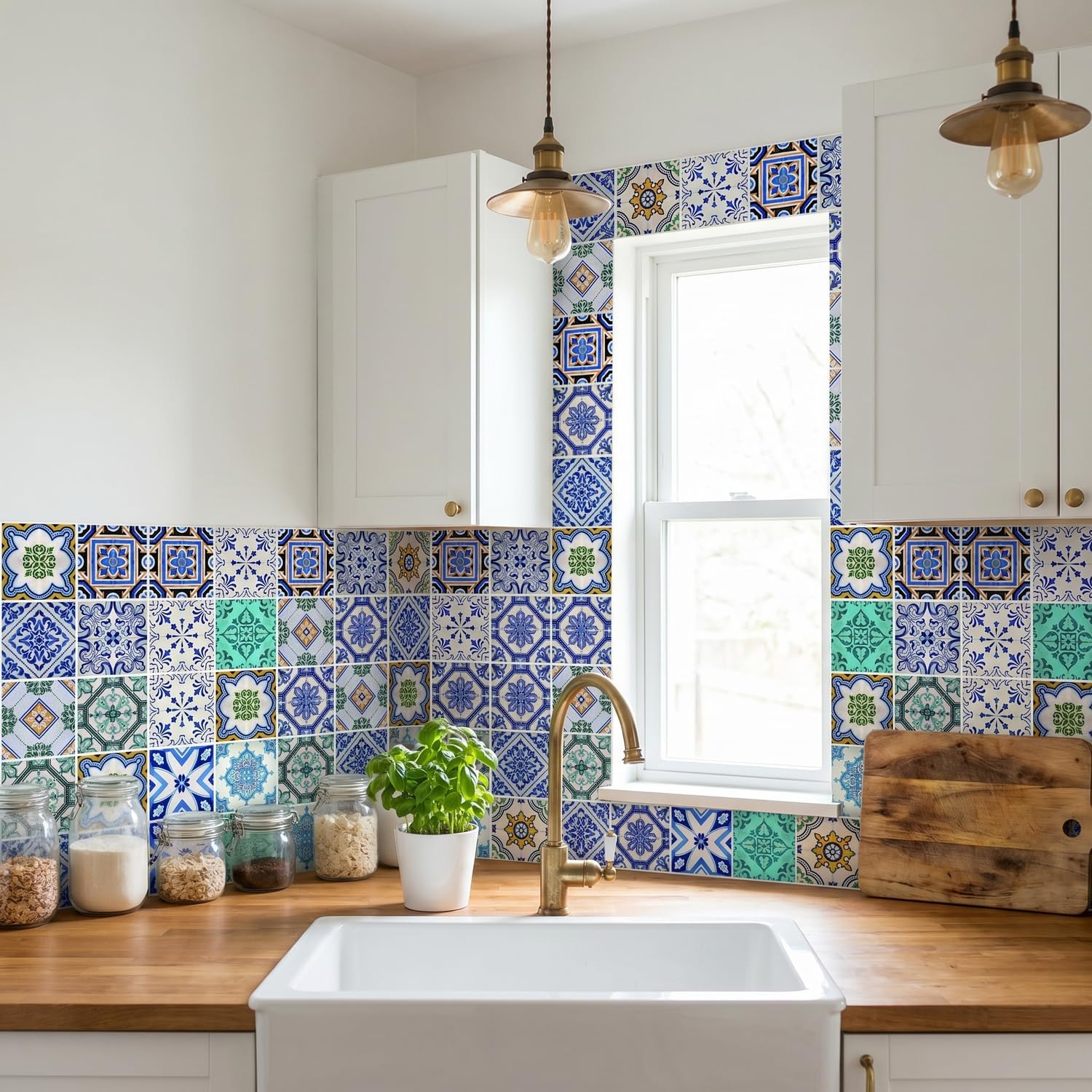 Mediterranean Tile Stickers Peel and Stick / 4 x 4 / Blue / Set of 30