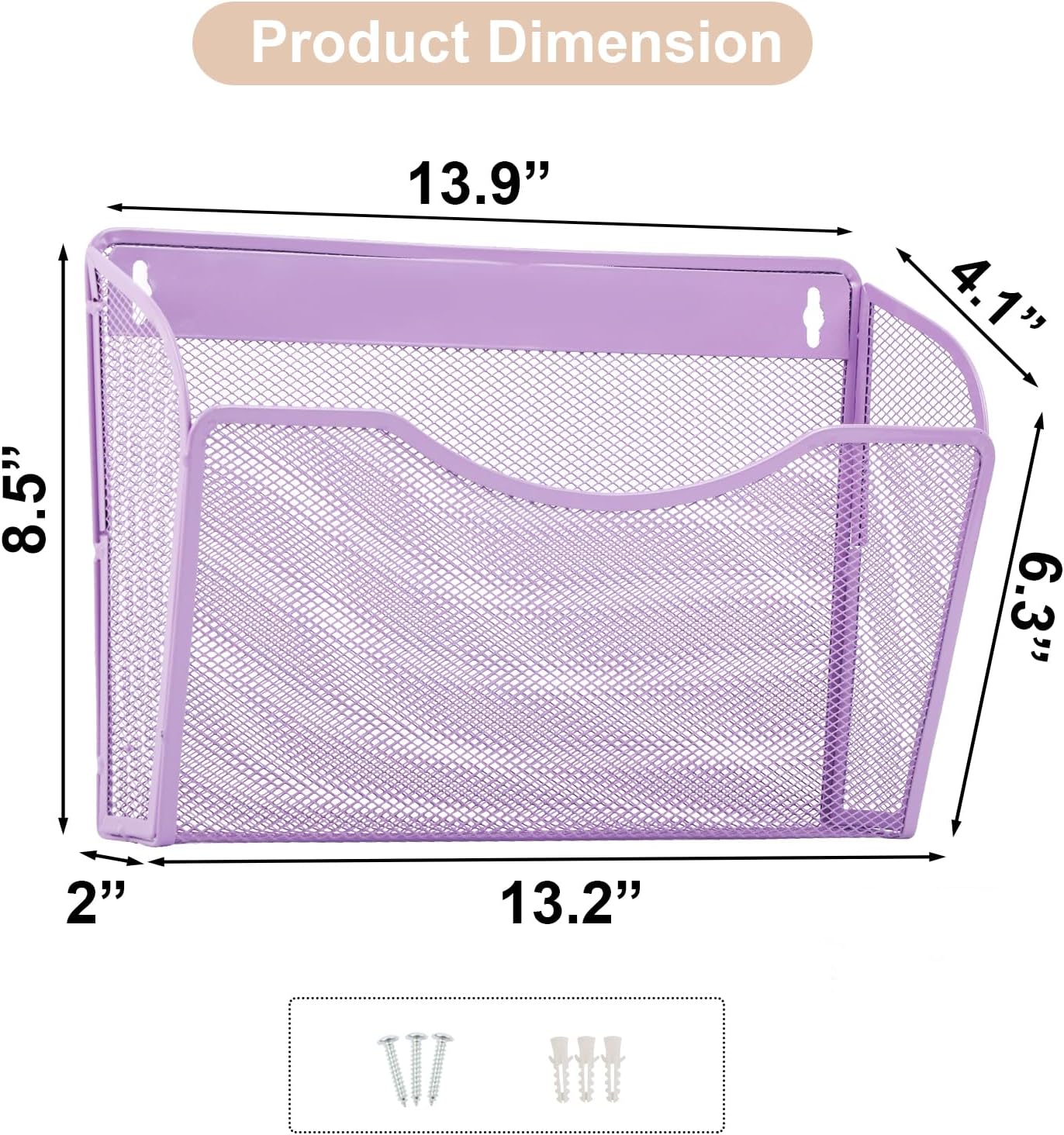 3 Single Pocket Mesh Hanging File Organizer, Vertical Wall Mounted Magazine File Holder, Mount Basket Mail Paper