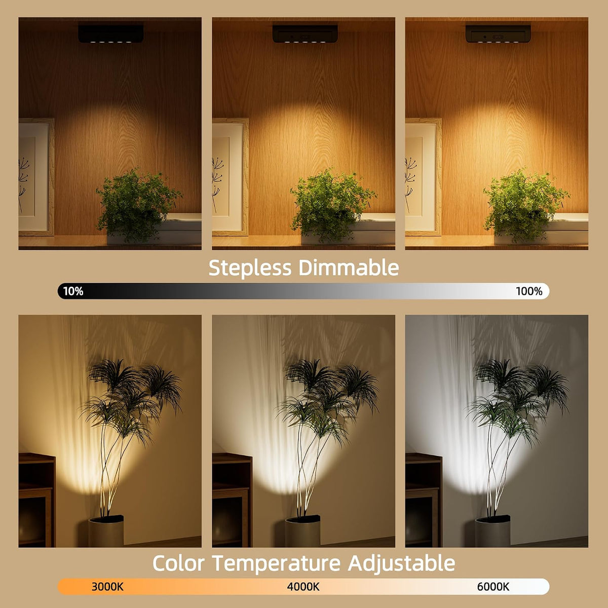 Kimjo 5500mAh Rechargeable Spotlight Indoor, 4 Pack | Remote Control, Daily Auto Timer, 3 Colors & Dimmable, LED Energy