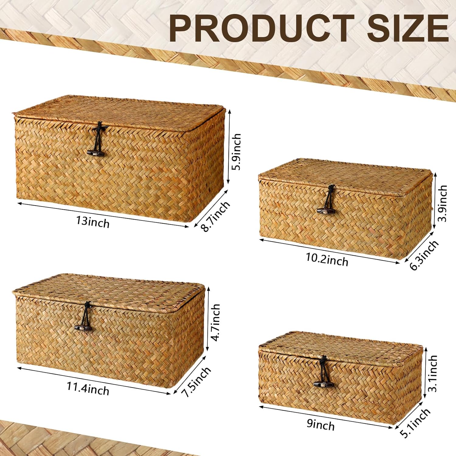 Wicker Baskets / Woven Rectangular Basket Bins / Orange / Set of 4